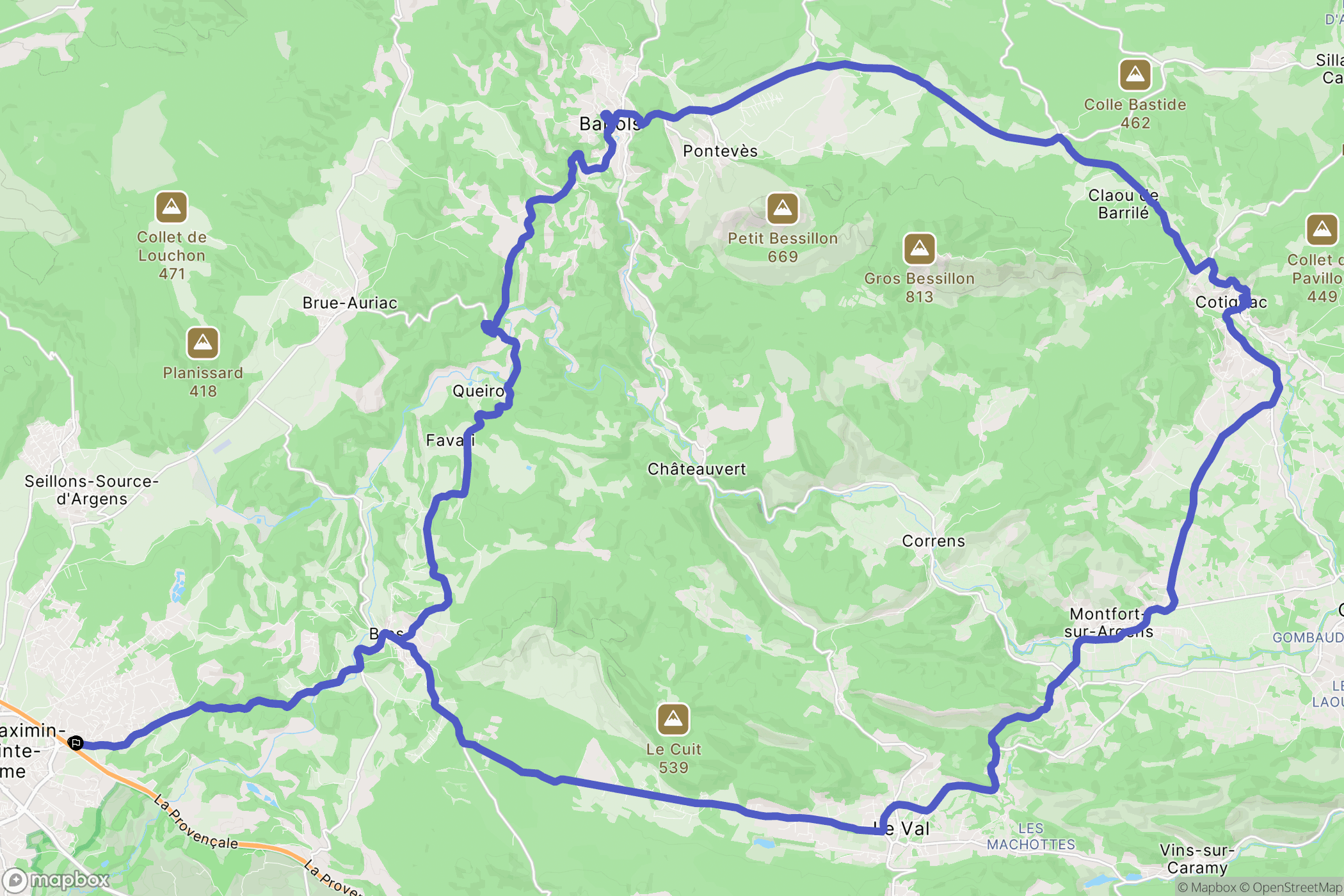 Saint-Maximin-la-Sainte-Baume : carte du parcours de randonnée - France
