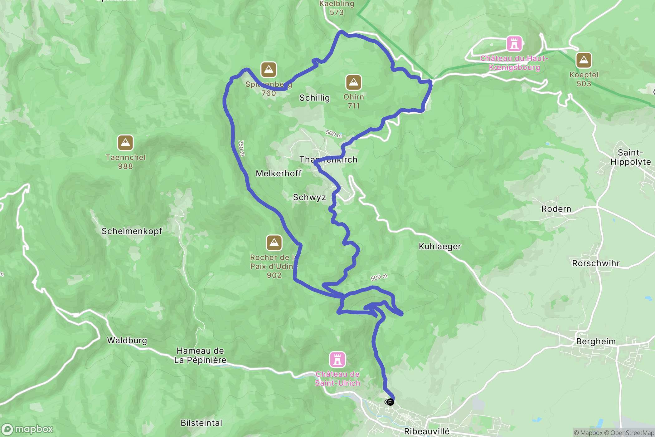 Ribeauvillé : carte du parcours de randonnée - France