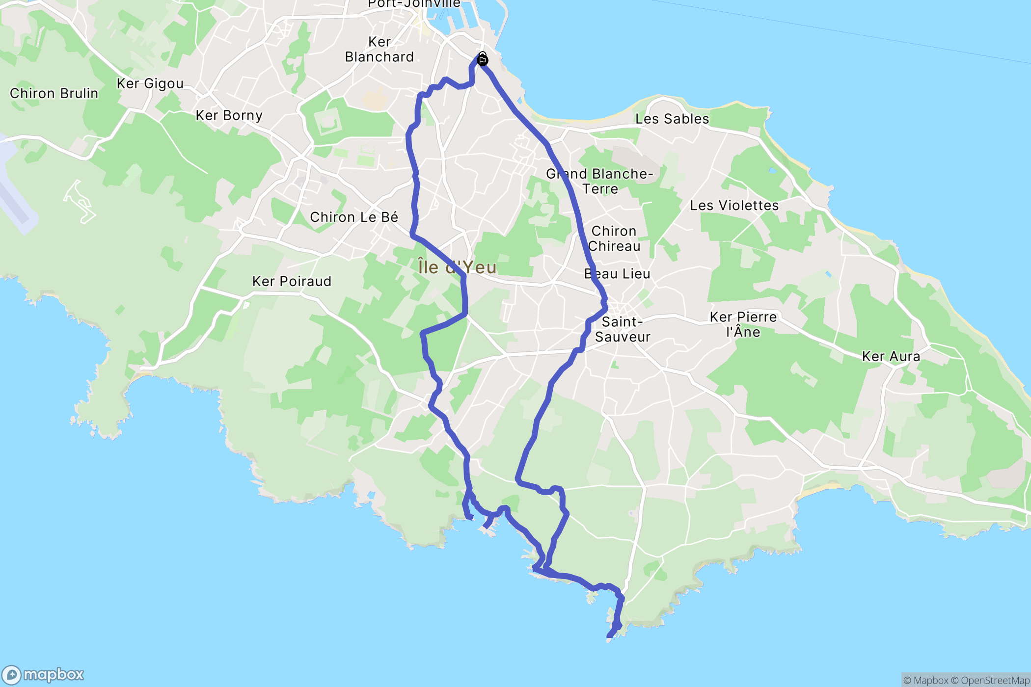 L'Île-d'Yeu : carte du parcours de randonnée - France