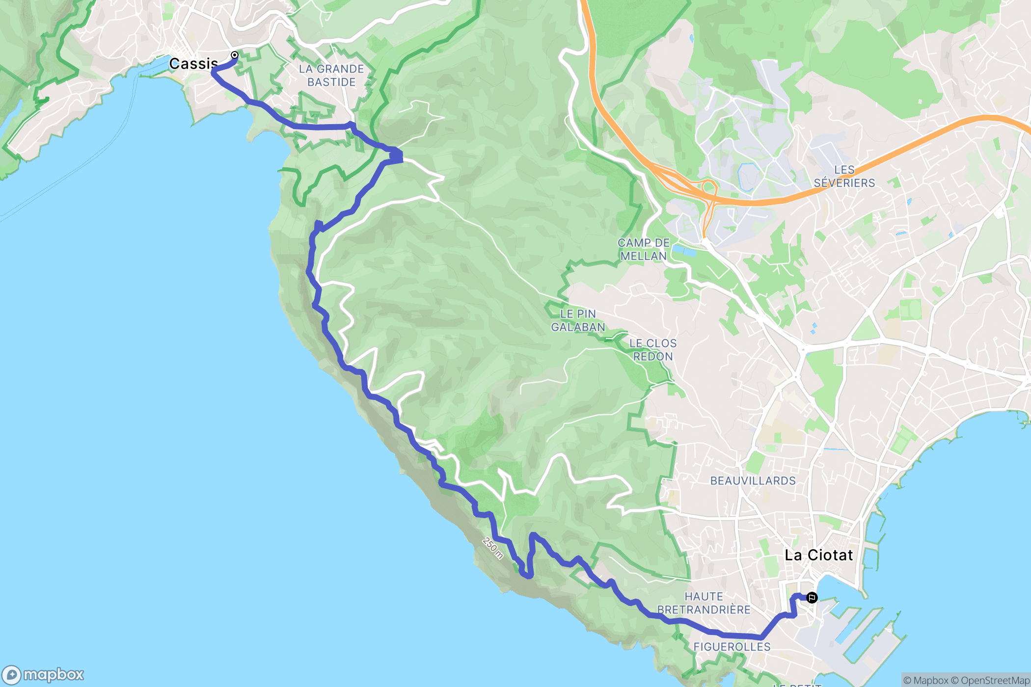 Cassis : carte du parcours de randonnée - France