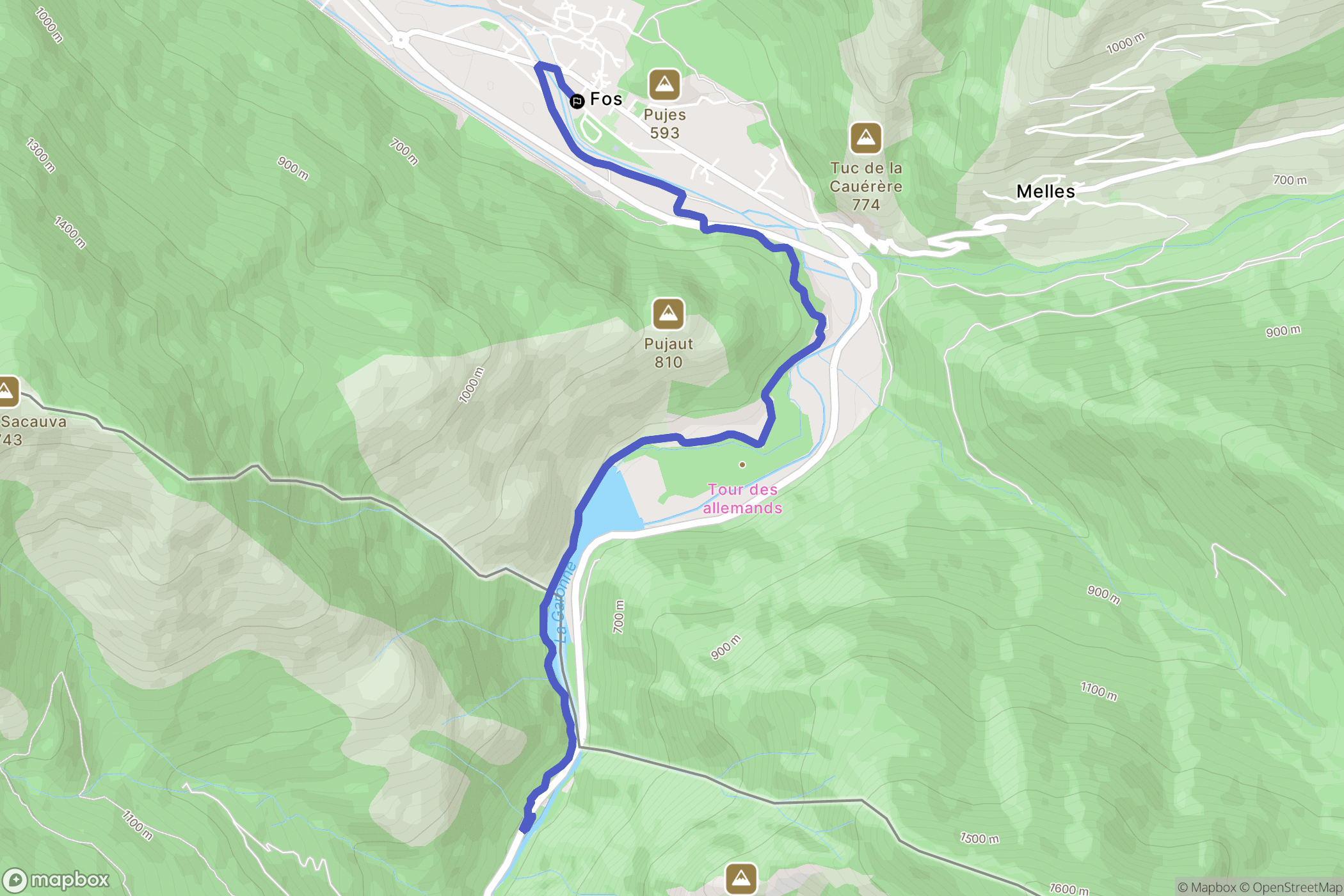 Fos : carte du parcours de randonnée - France