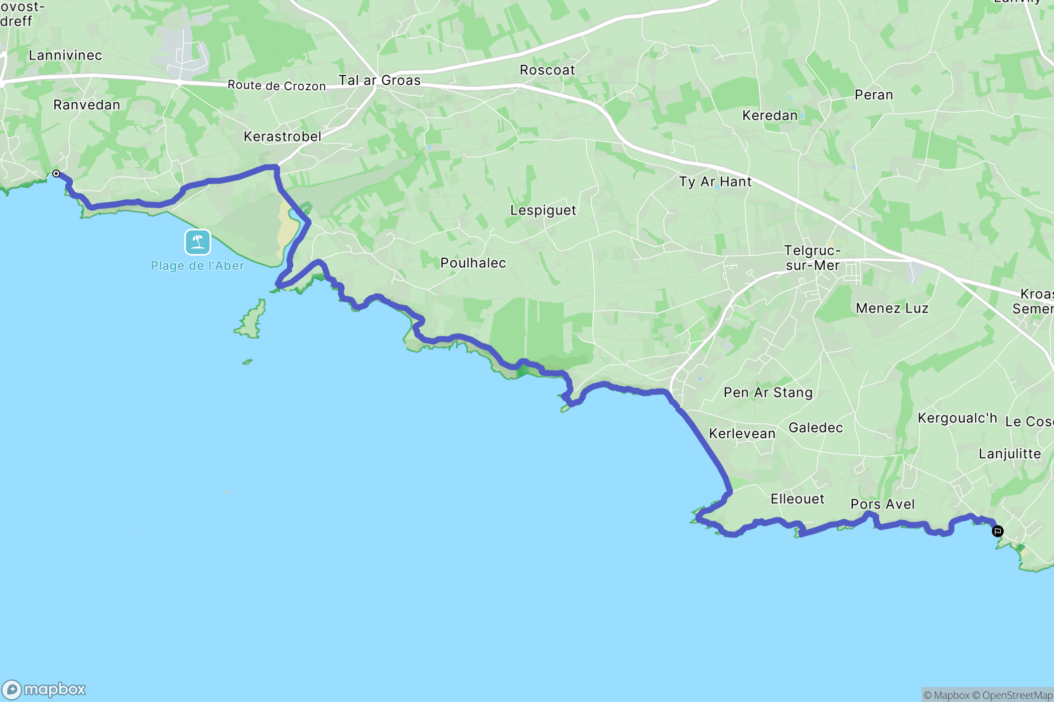 Crozon : carte du parcours de randonnée - France