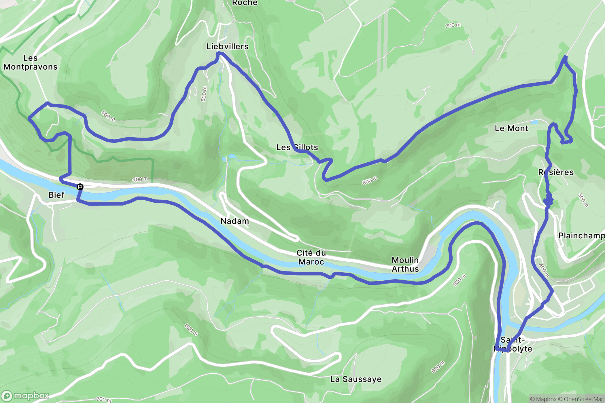 Bief : carte du parcours de randonnée - France