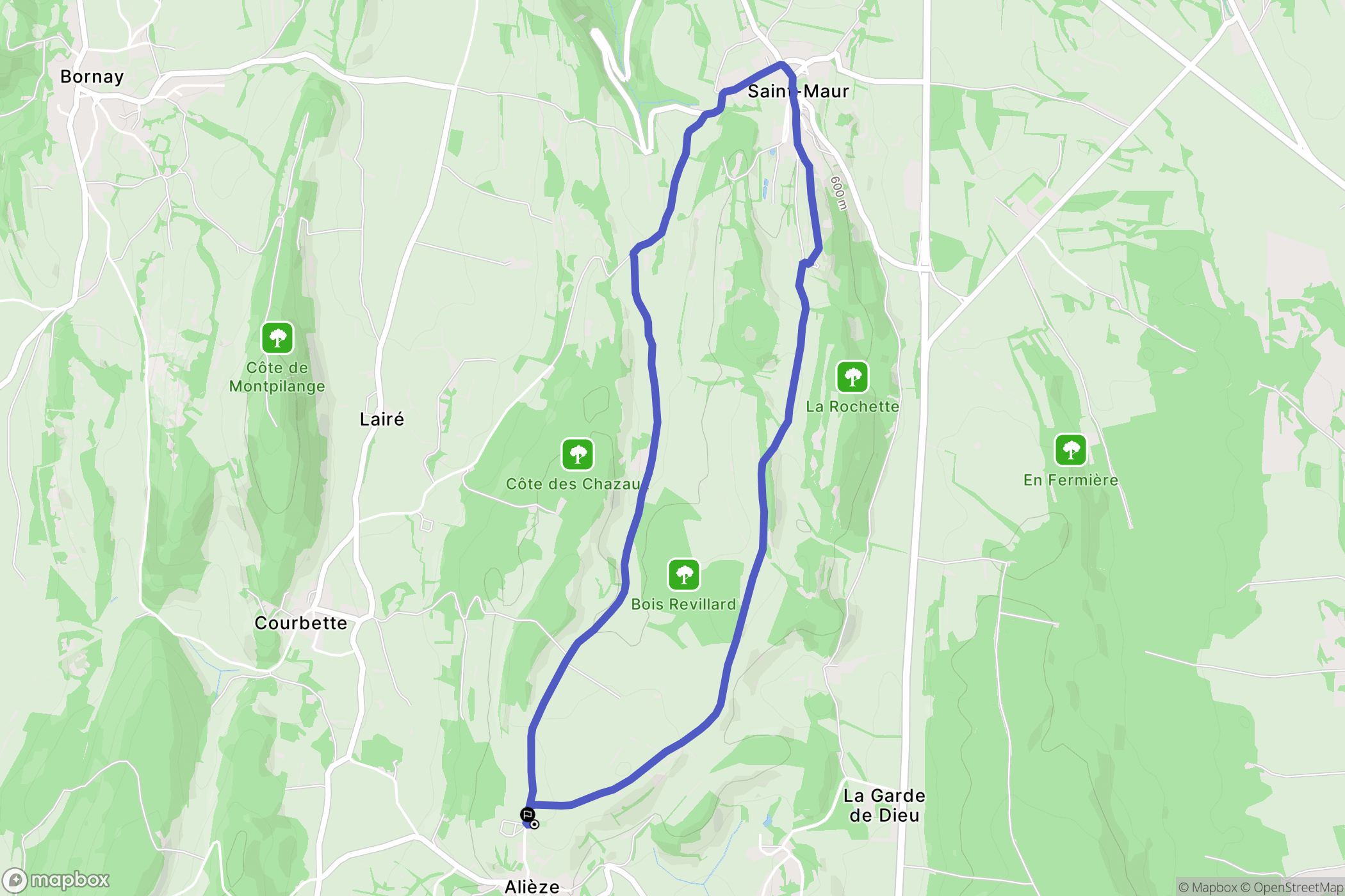 Alièze : carte du parcours de randonnée - France