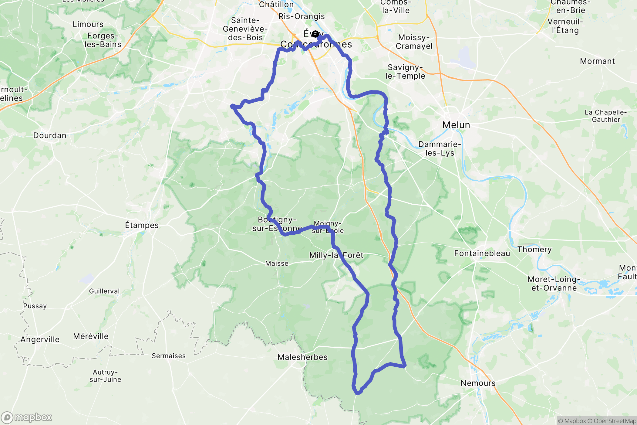 Évry-Courcouronnes : carte du parcours de randonnée - France
