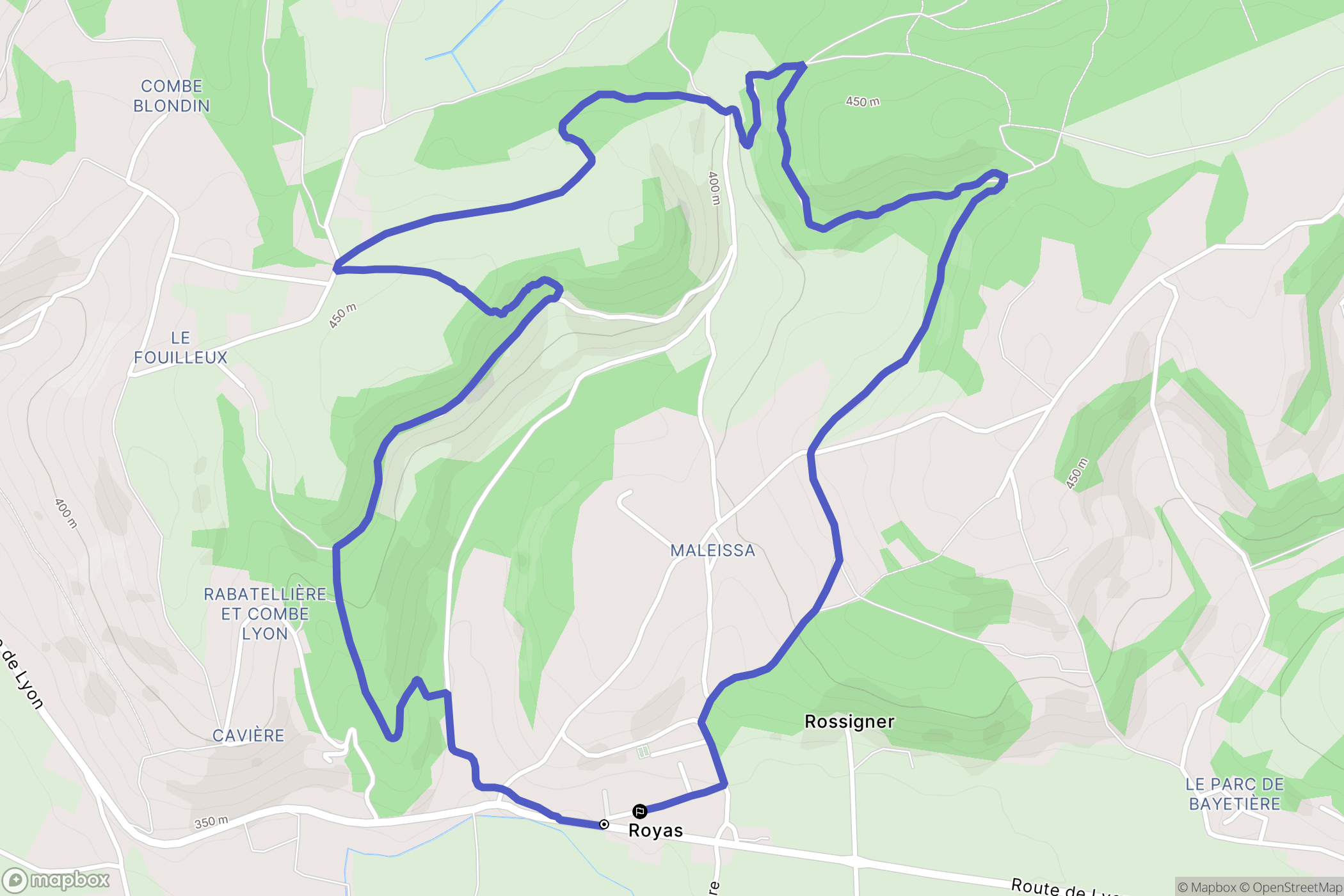 Royas : carte du parcours de randonnée - France