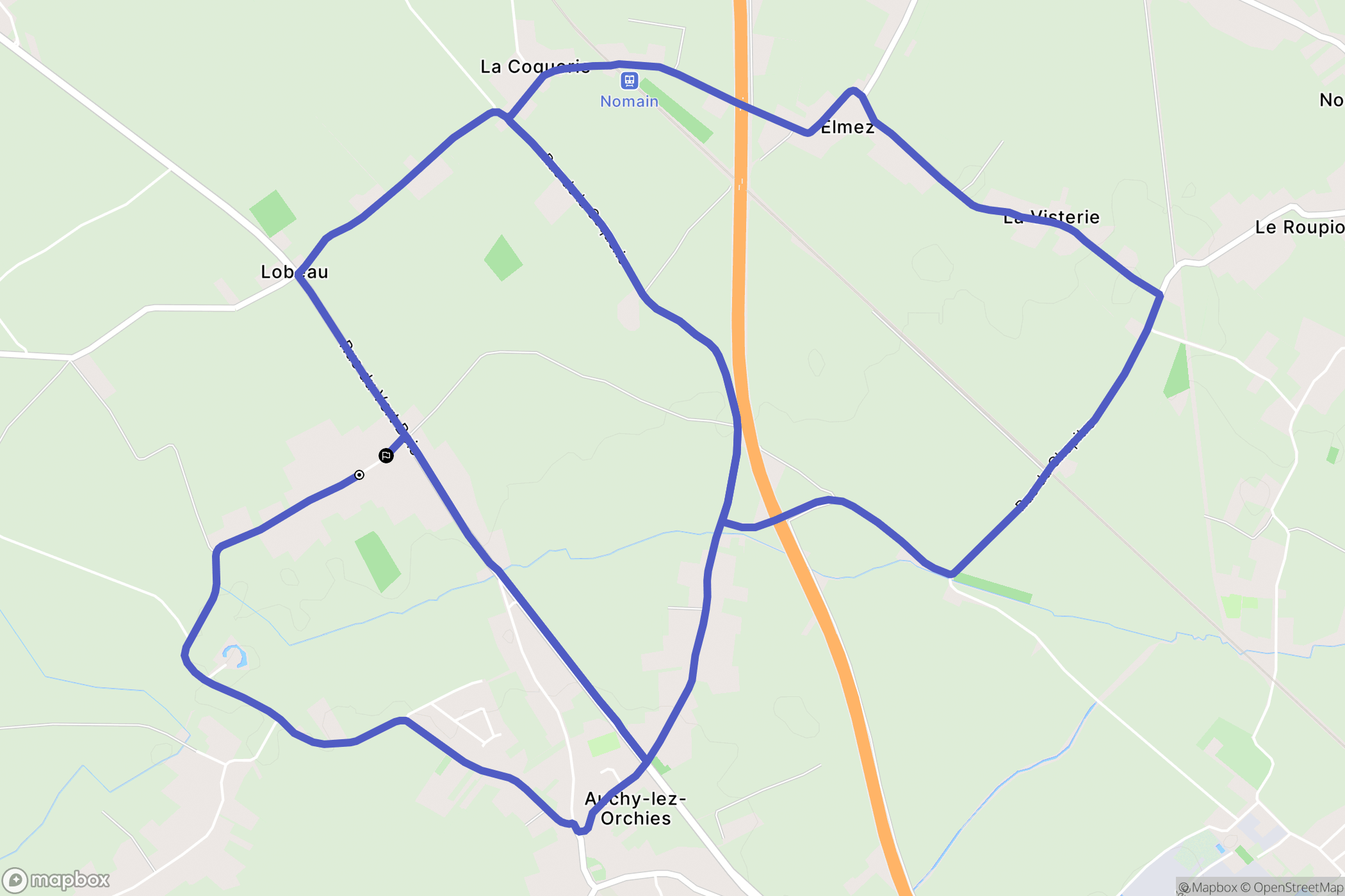 Auchy-lez-Orchies : carte du parcours de randonnée - France