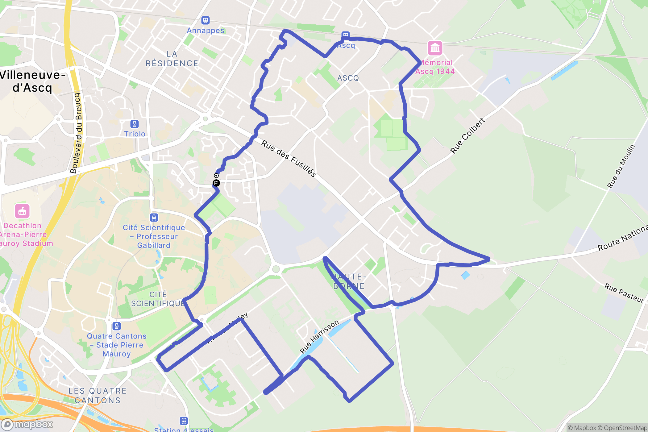Villeneuve-d'Ascq : carte du parcours de randonnée - France