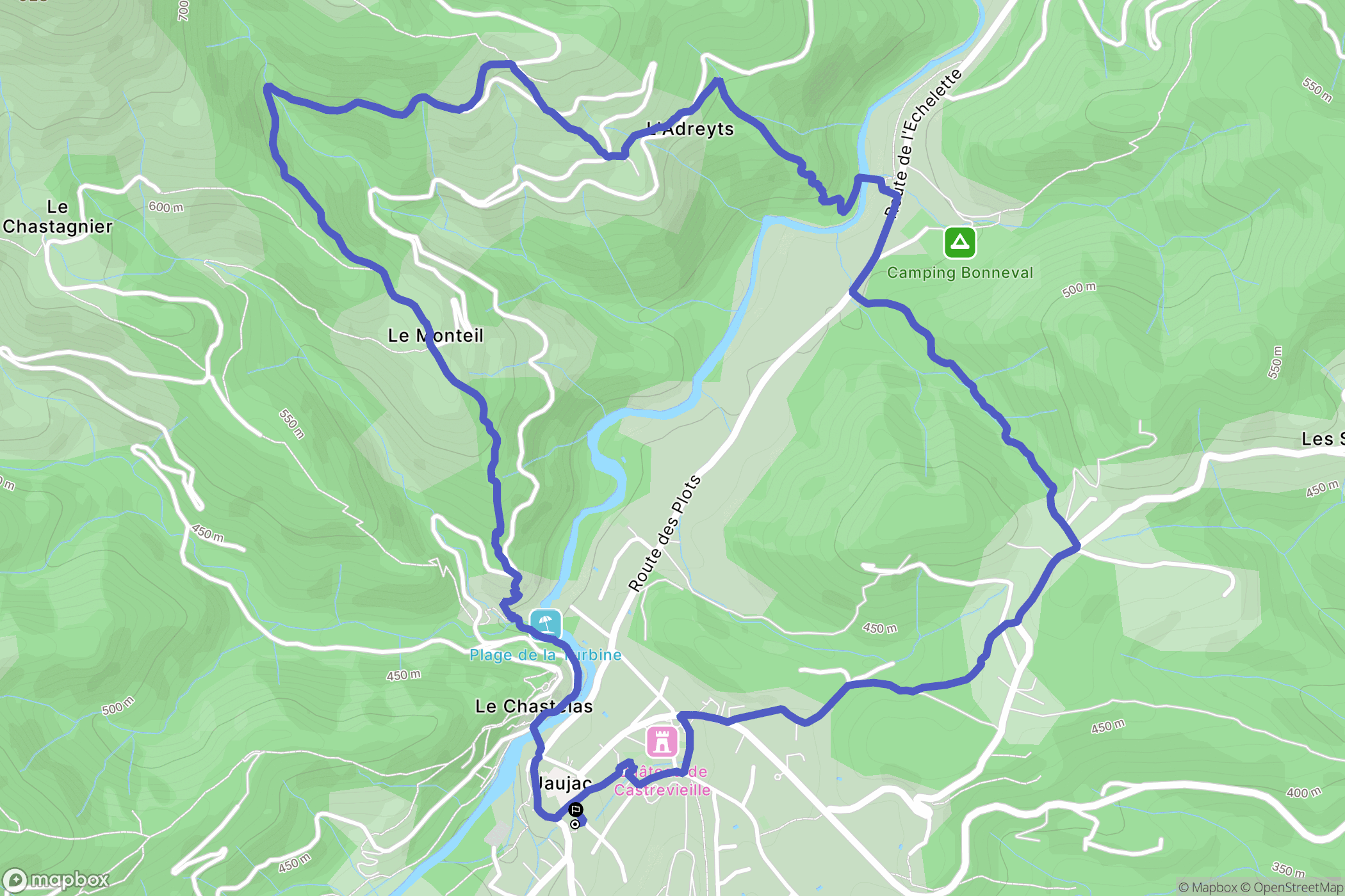 Jaujac : carte du parcours de randonnée - France