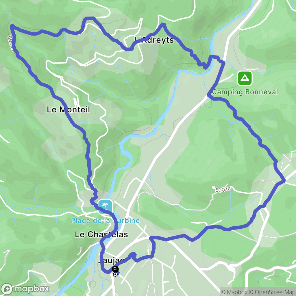 Jaujac : carte du parcours de randonnée - France