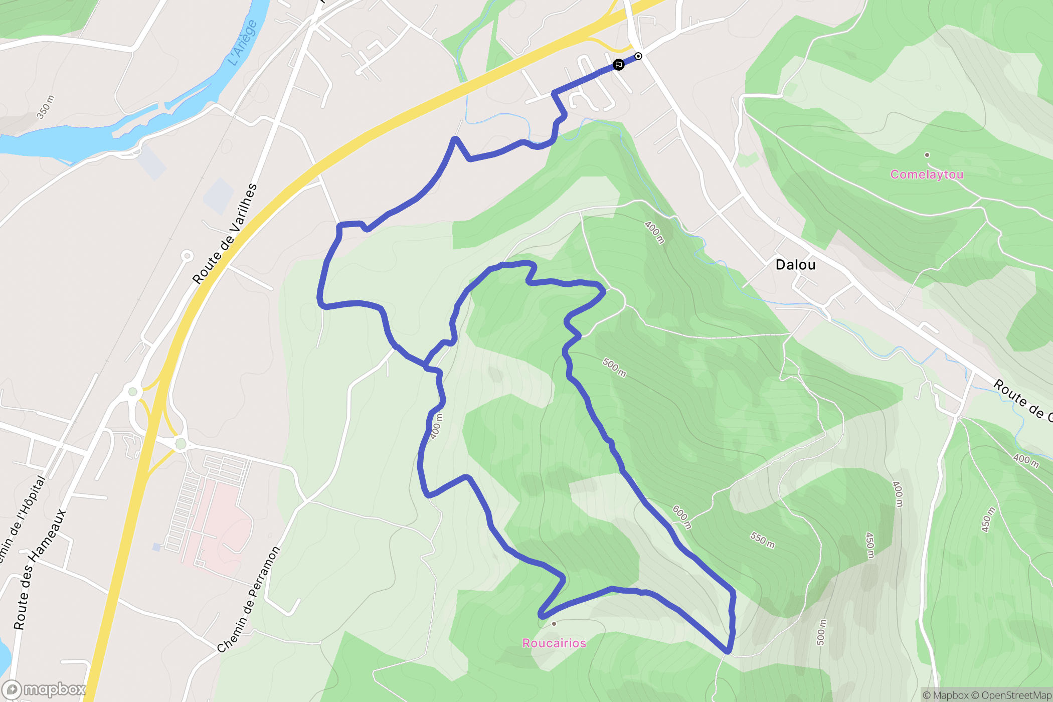 Dalou : carte du parcours de randonnée - France