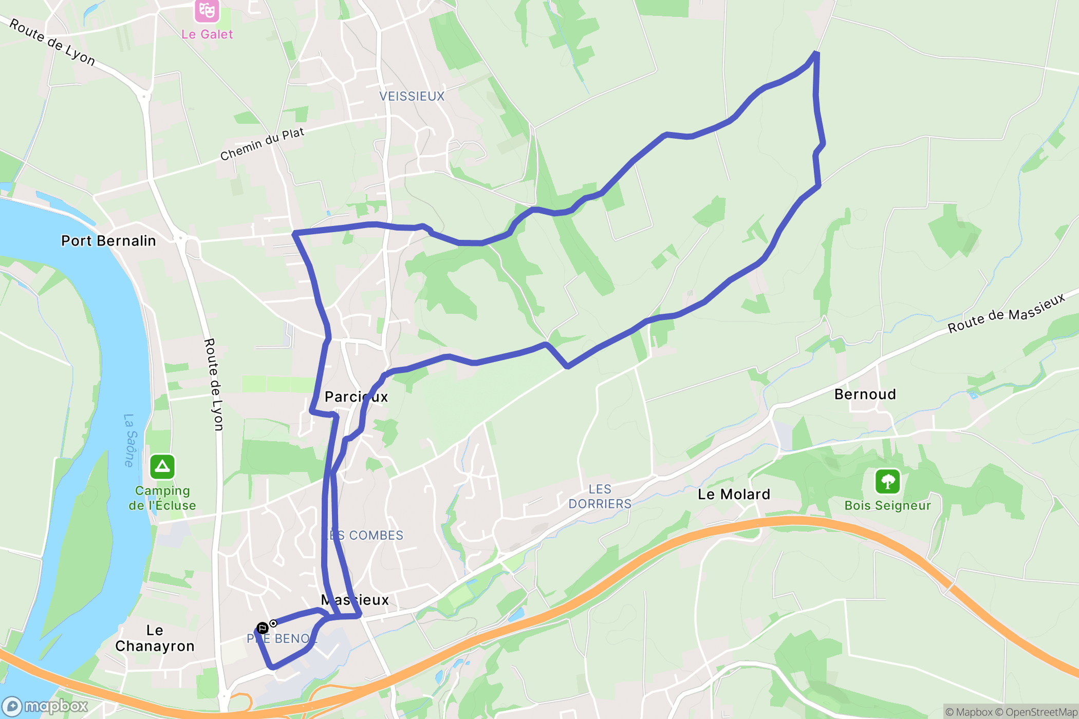 Massieux : carte du parcours de randonnée - France