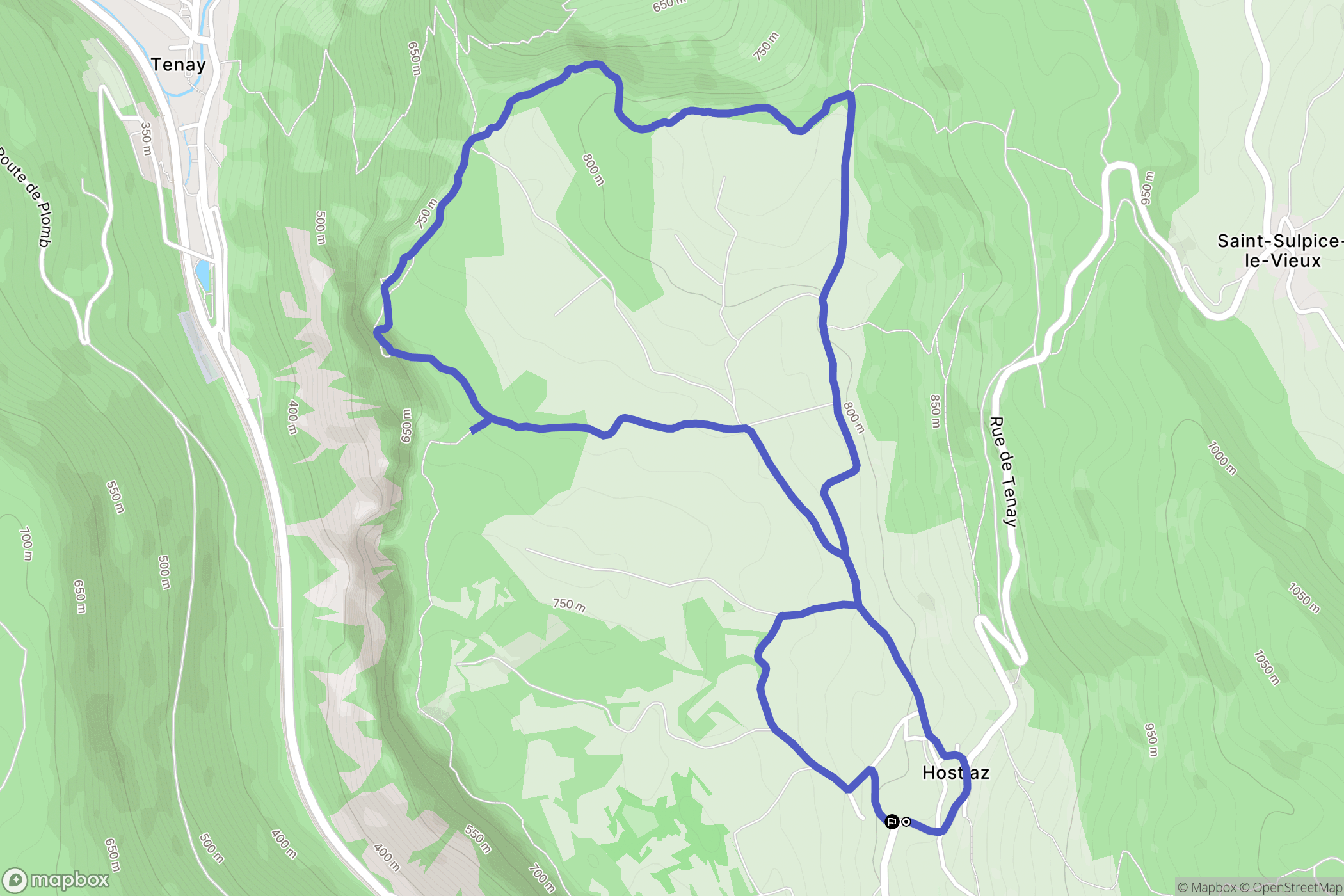 Plateau d'Hauteville : carte du parcours de randonnée - France