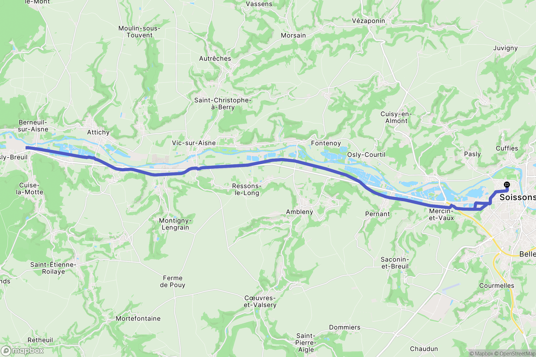 Soissons : carte du parcours de randonnée - France