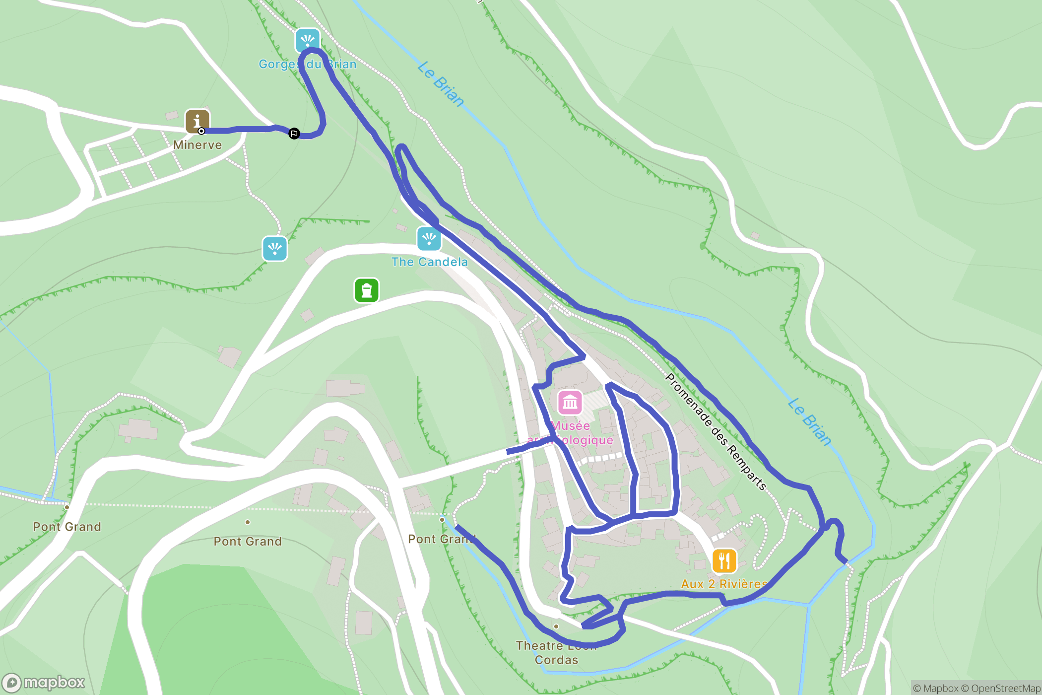 Minerve : carte du parcours de randonnée - France