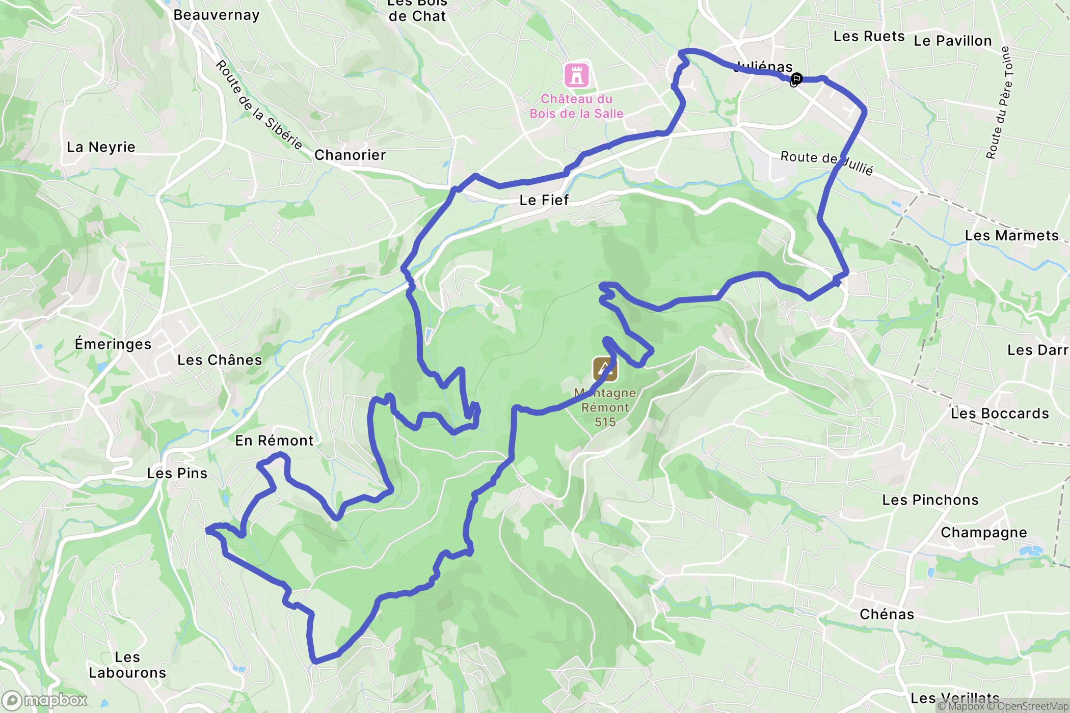 Juliénas : carte du parcours de randonnée - France