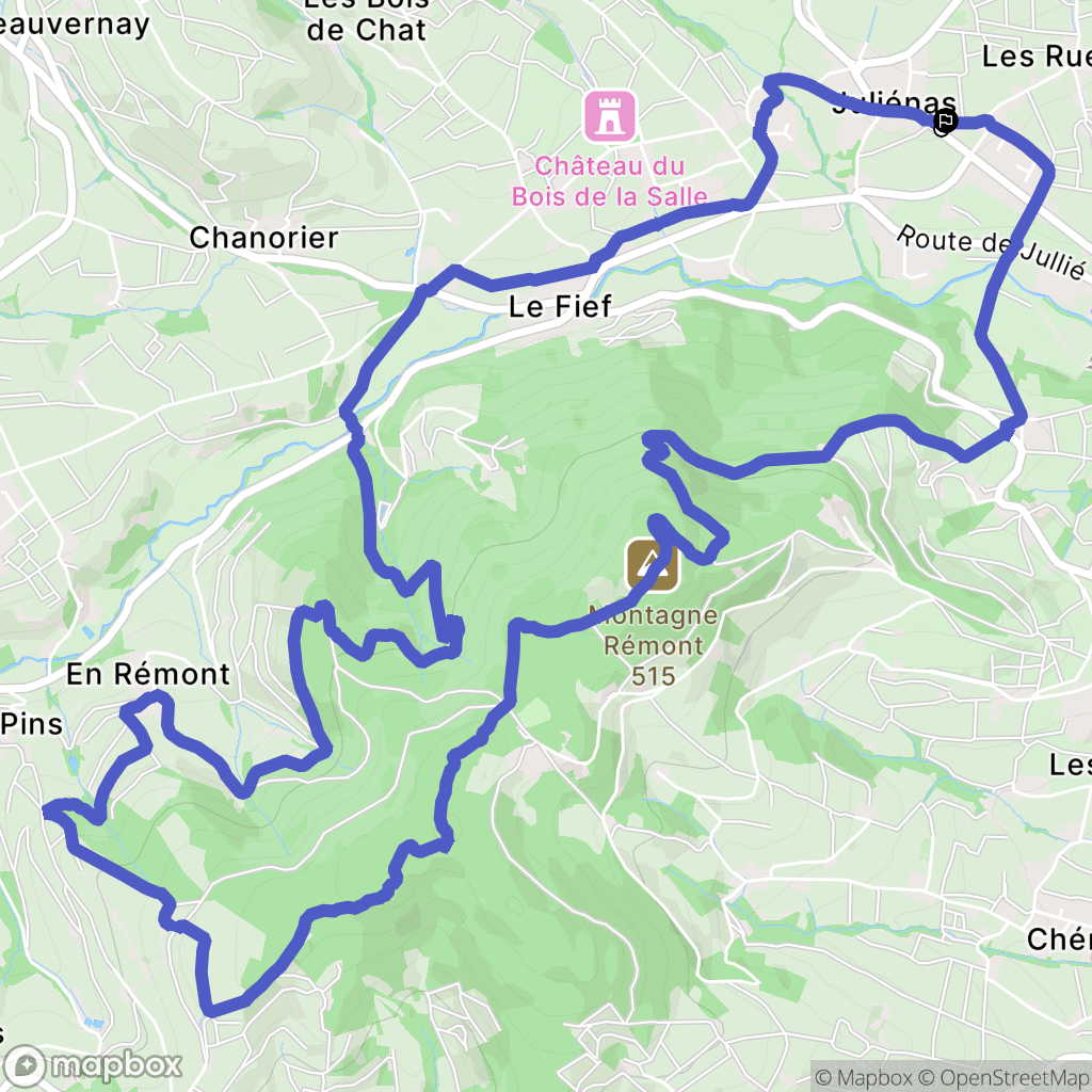 Juliénas : carte du parcours de randonnée - France
