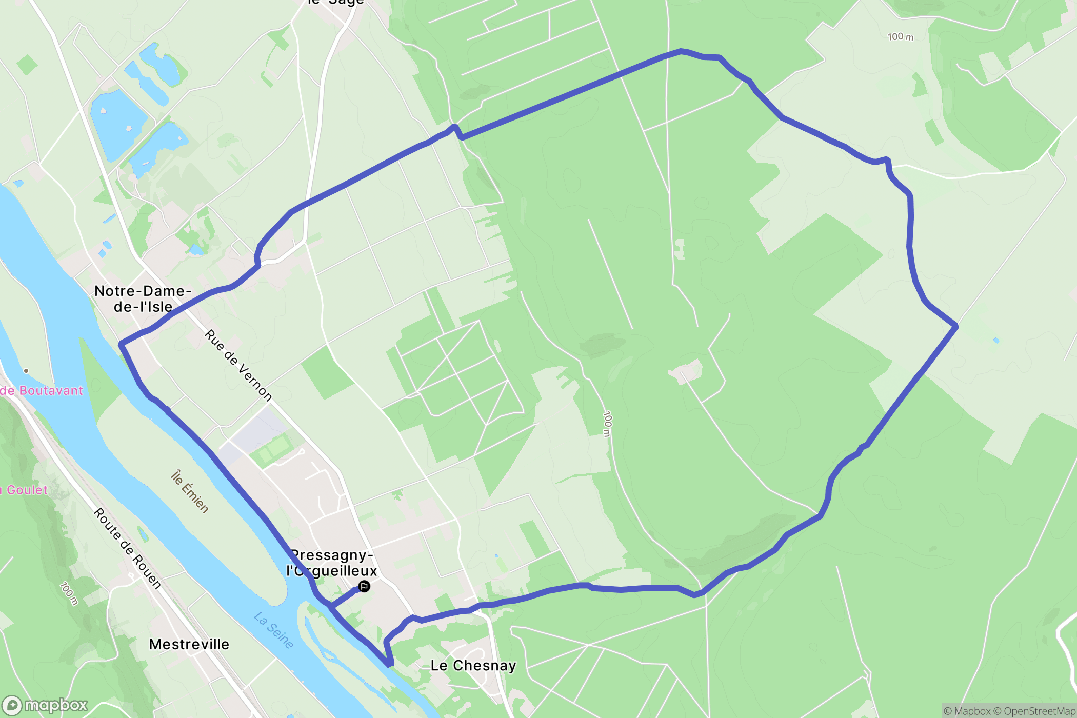 Pressagny-l'Orgueilleux : carte du parcours de randonnée - France