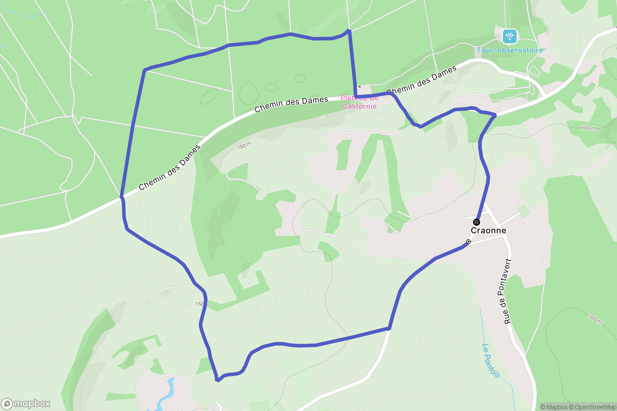 Craonne : carte du parcours de randonnée - France