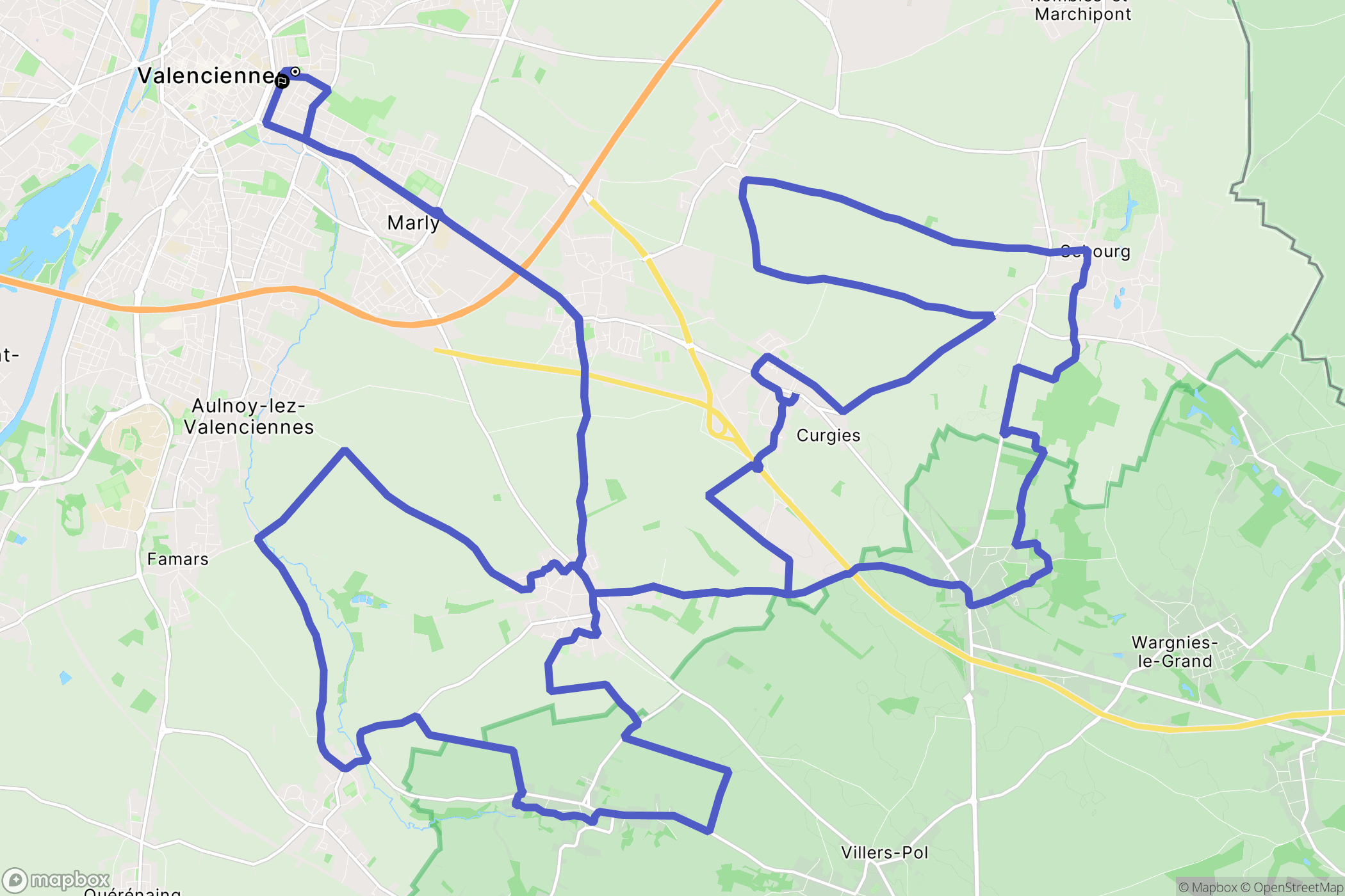 Valenciennes : carte du parcours de randonnée - France