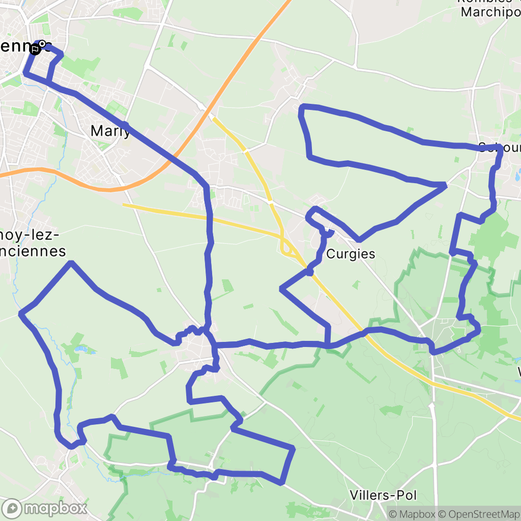Valenciennes : carte du parcours de randonnée - France