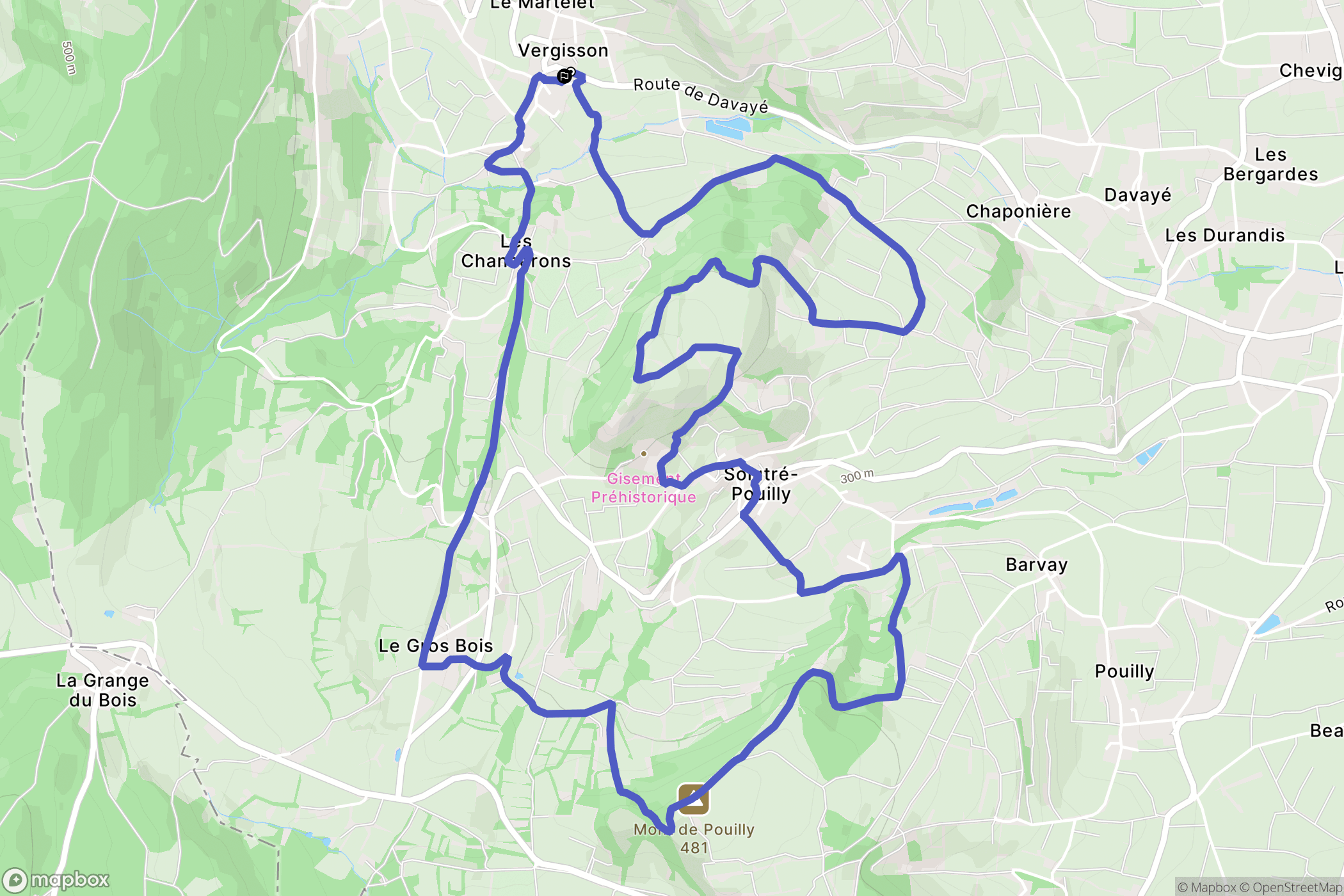 Vergisson : carte du parcours de randonnée - France