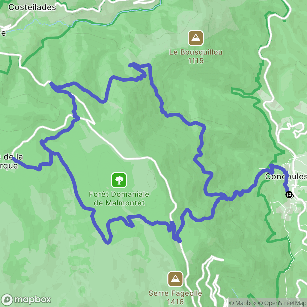 Concoules : carte du parcours de randonnée - France