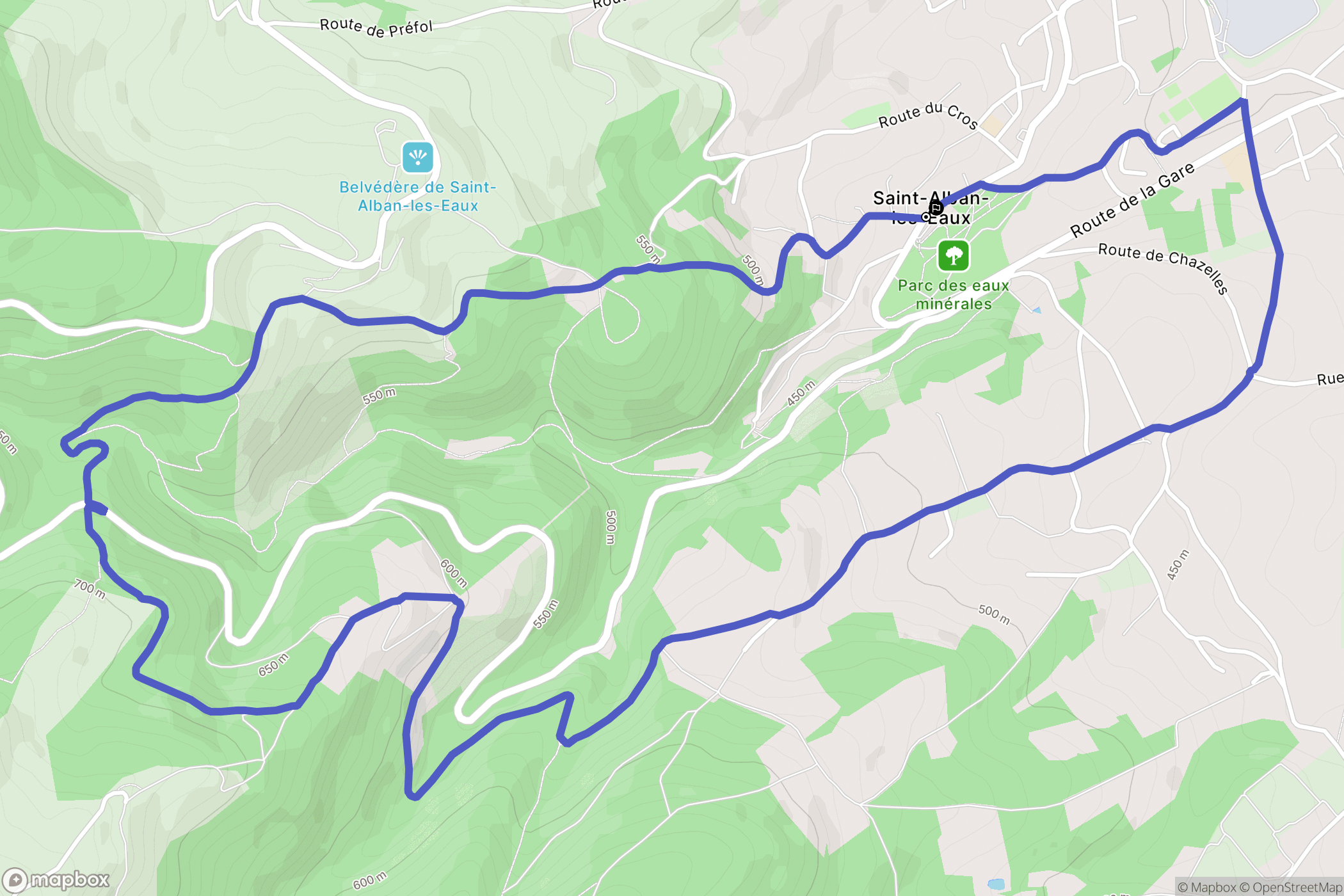 Saint-Alban-les-Eaux : carte du parcours de randonnée - France