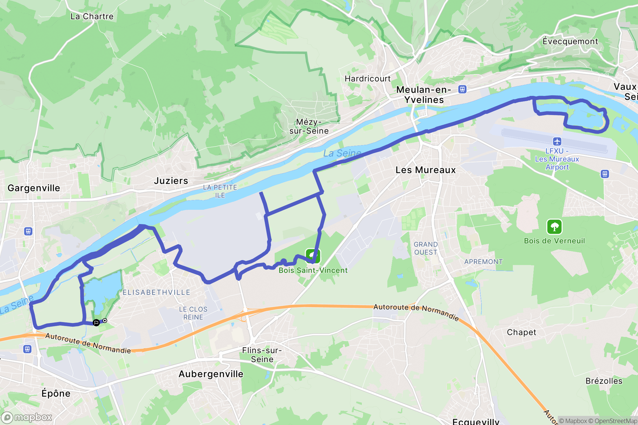 Épône : carte du parcours de randonnée - France