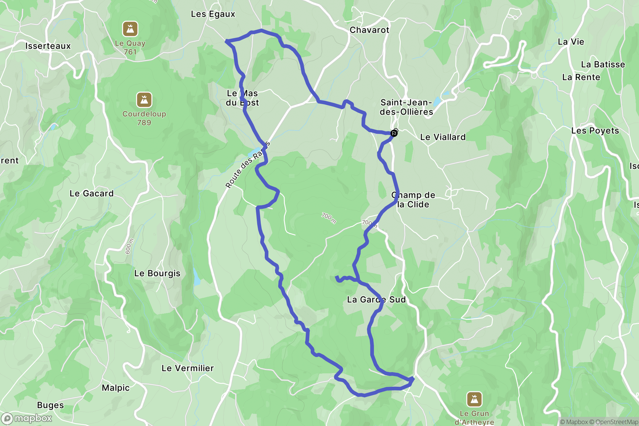 Saint-Jean-des-Ollières : carte du parcours de randonnée - France