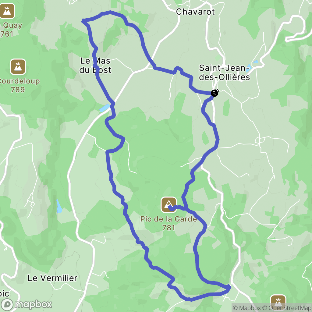 Saint-Jean-des-Ollières : carte du parcours de randonnée - France