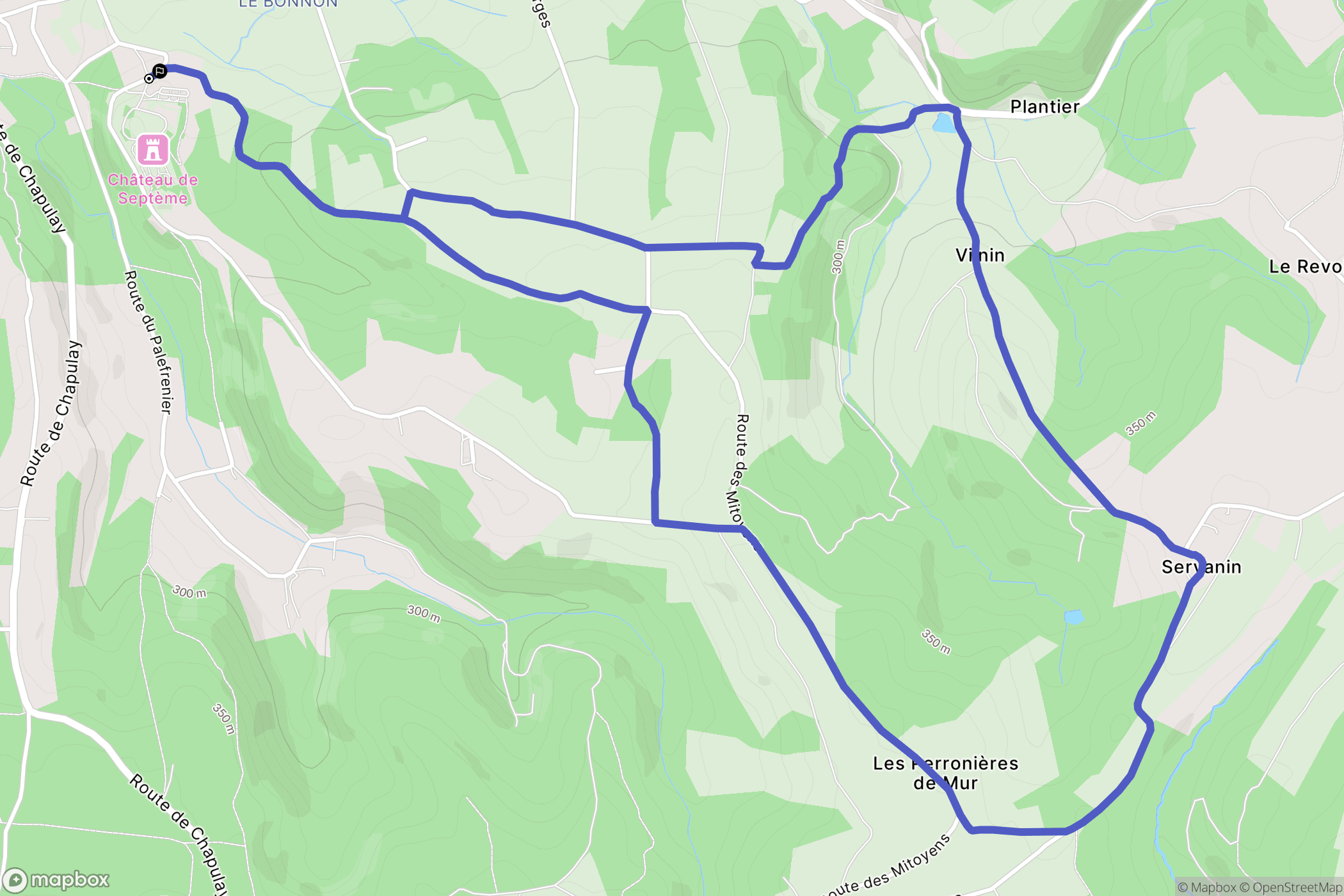 Septème : carte du parcours de randonnée - France