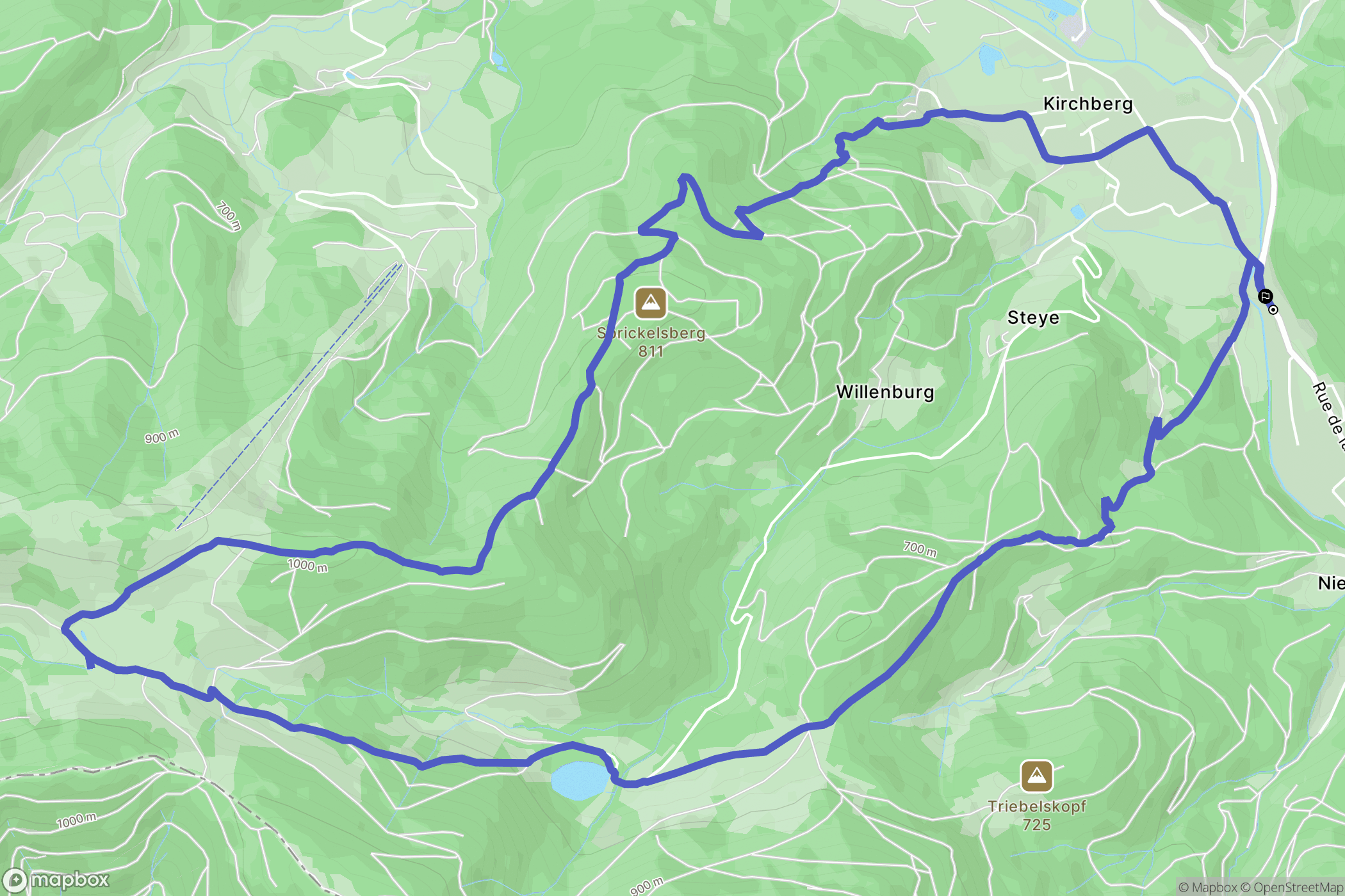 Kirchberg : carte du parcours de randonnée - France