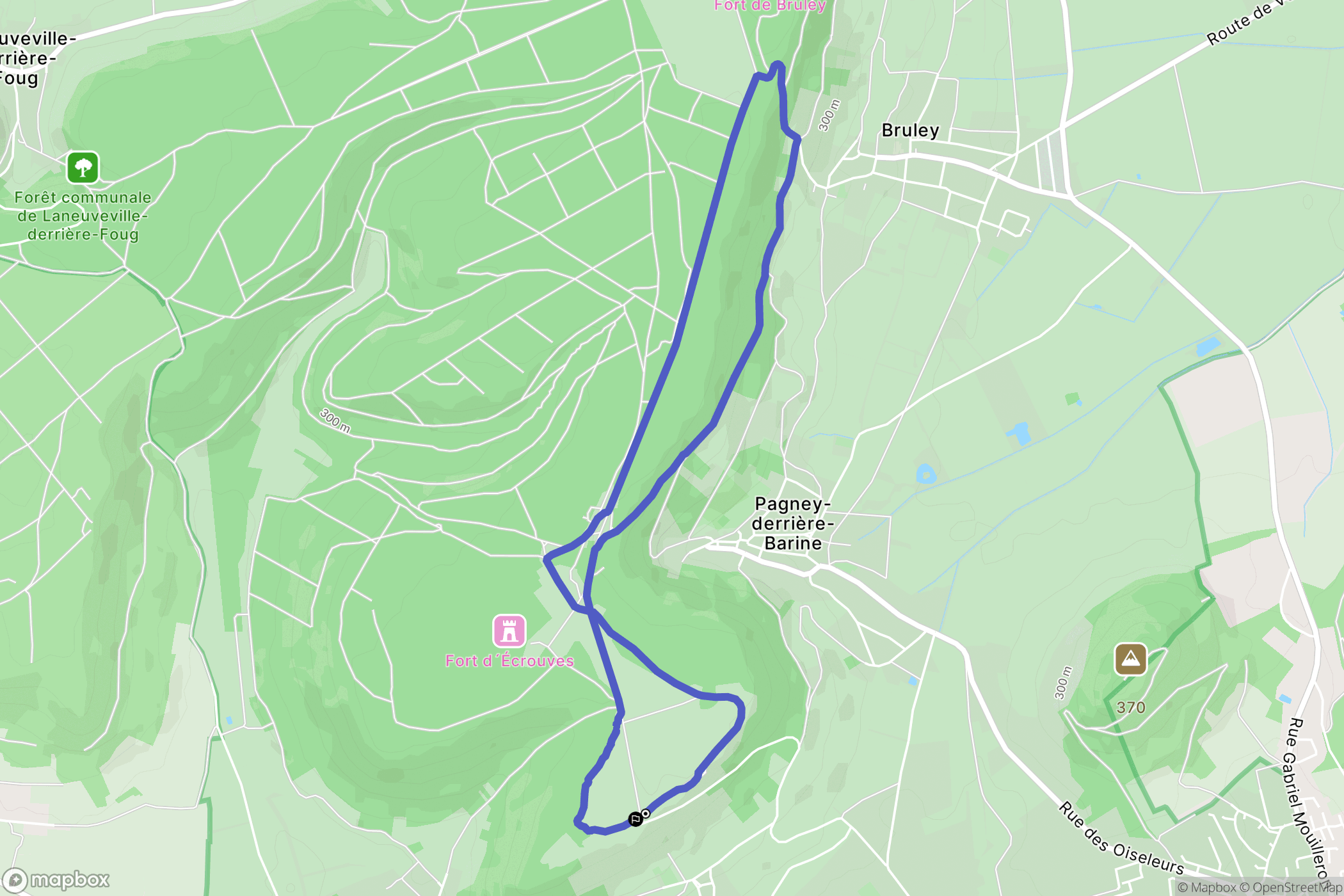 Écrouves : carte du parcours de randonnée - France