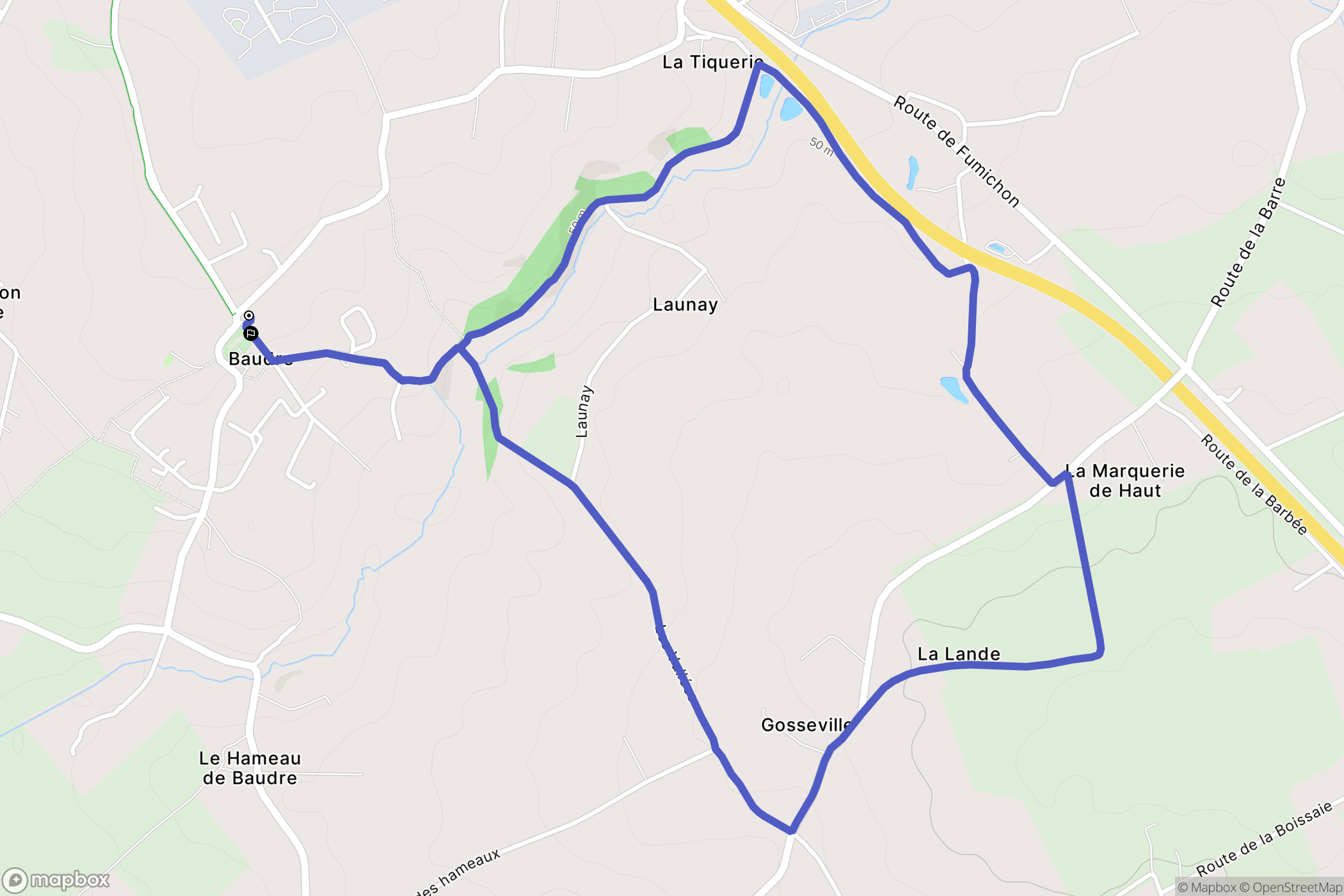 Baudre : carte du parcours de randonnée - France