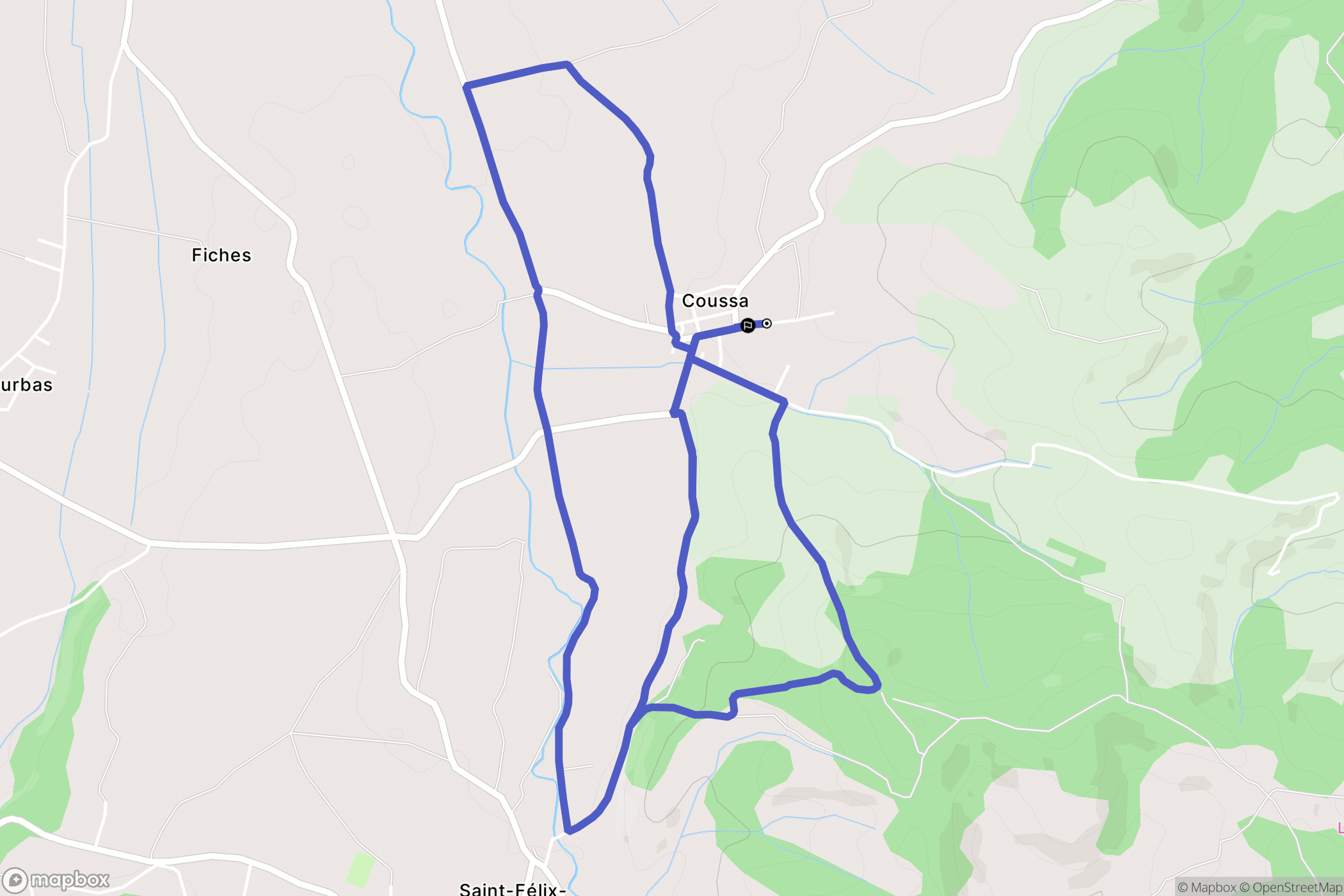 Coussa : carte du parcours de randonnée - France