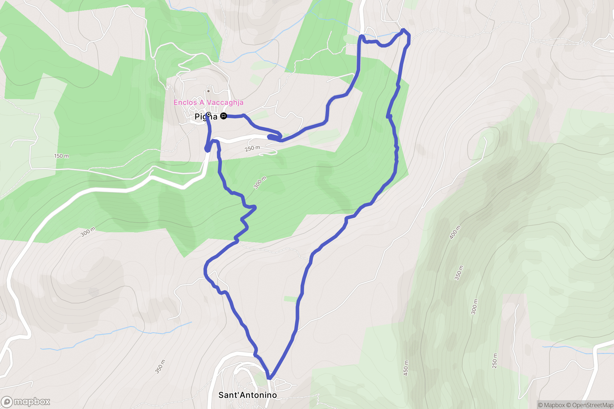 Pigna : carte du parcours de randonnée - France