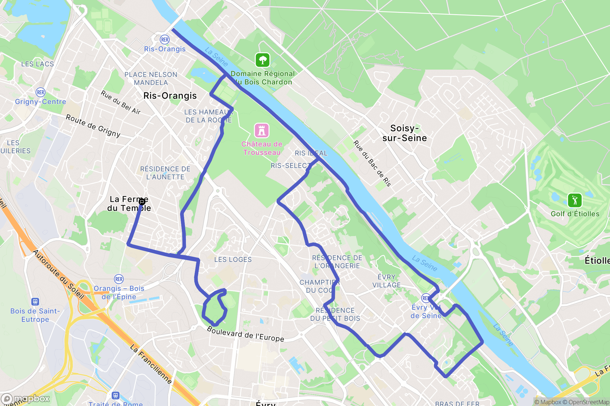 Ris-Orangis : carte du parcours de randonnée - France