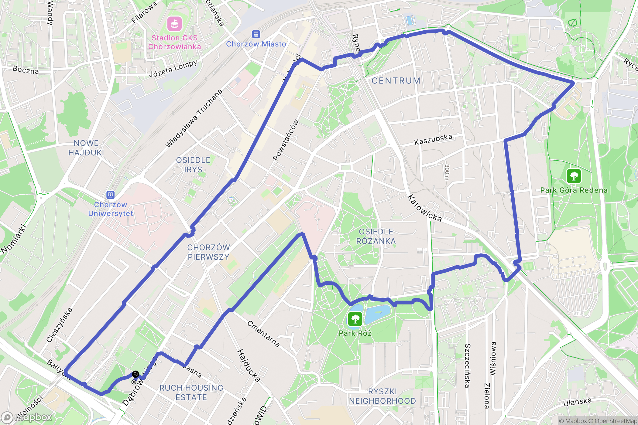 Chorzów: mapa trasy - Poland