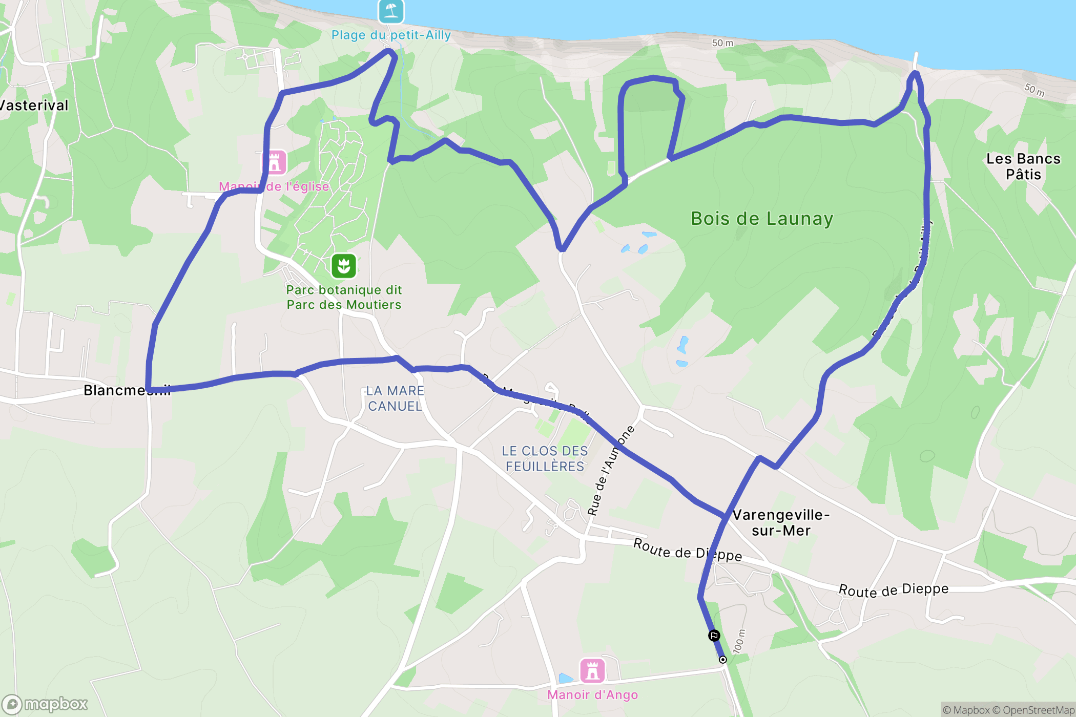 Varengeville-sur-Mer : carte du parcours de randonnée - France