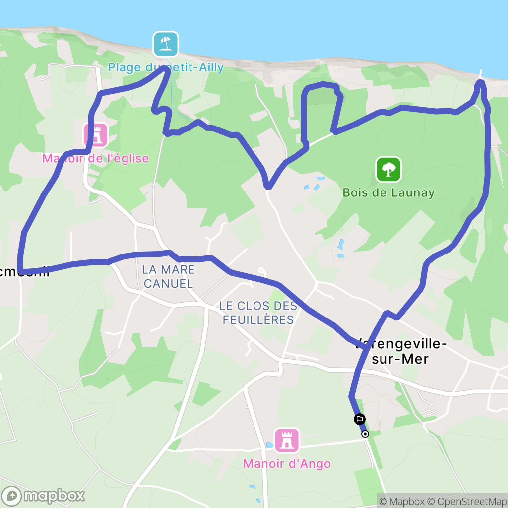 Varengeville-sur-Mer : carte du parcours de randonnée - France
