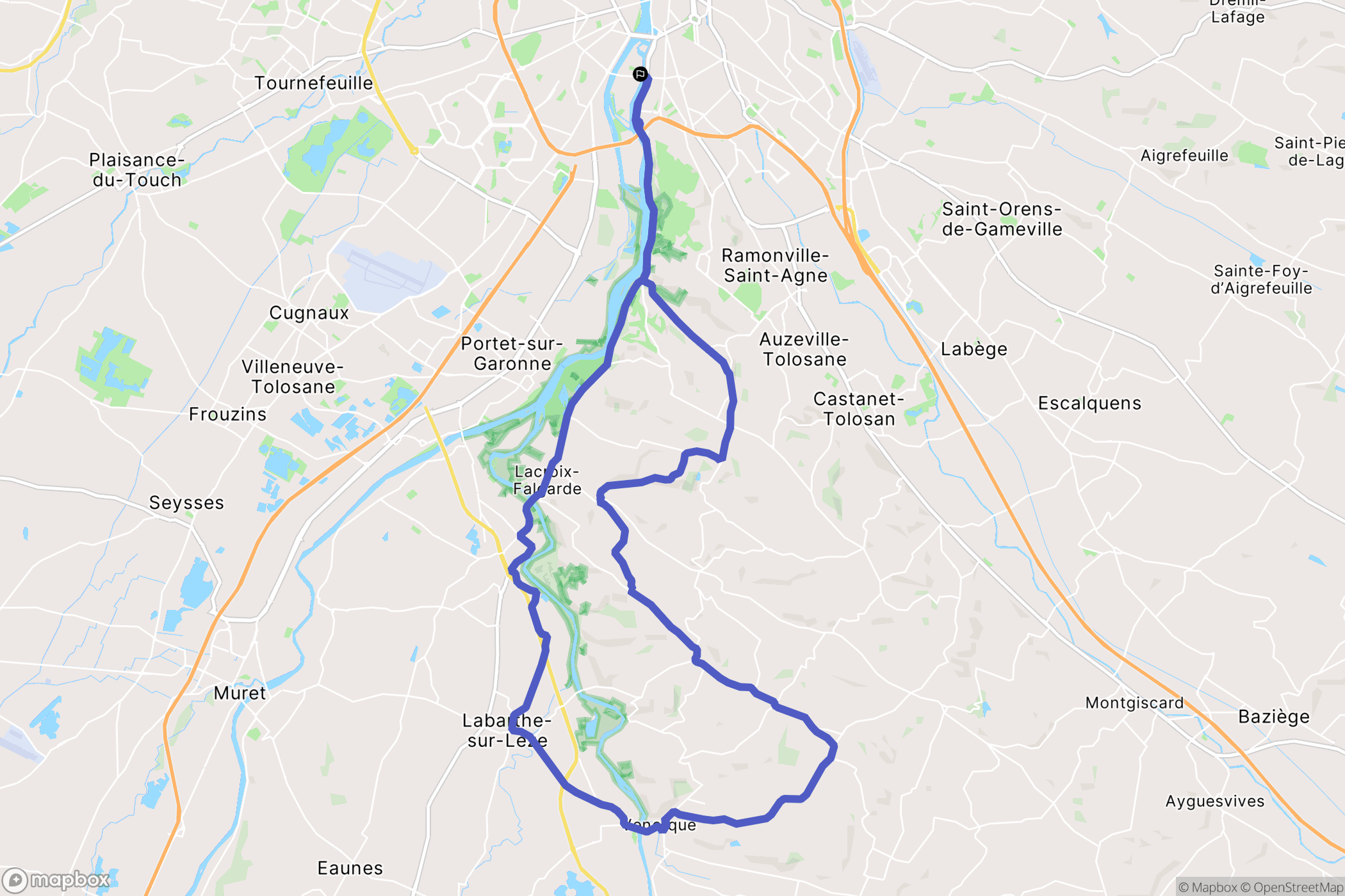 Toulouse : carte du parcours de randonnée - France