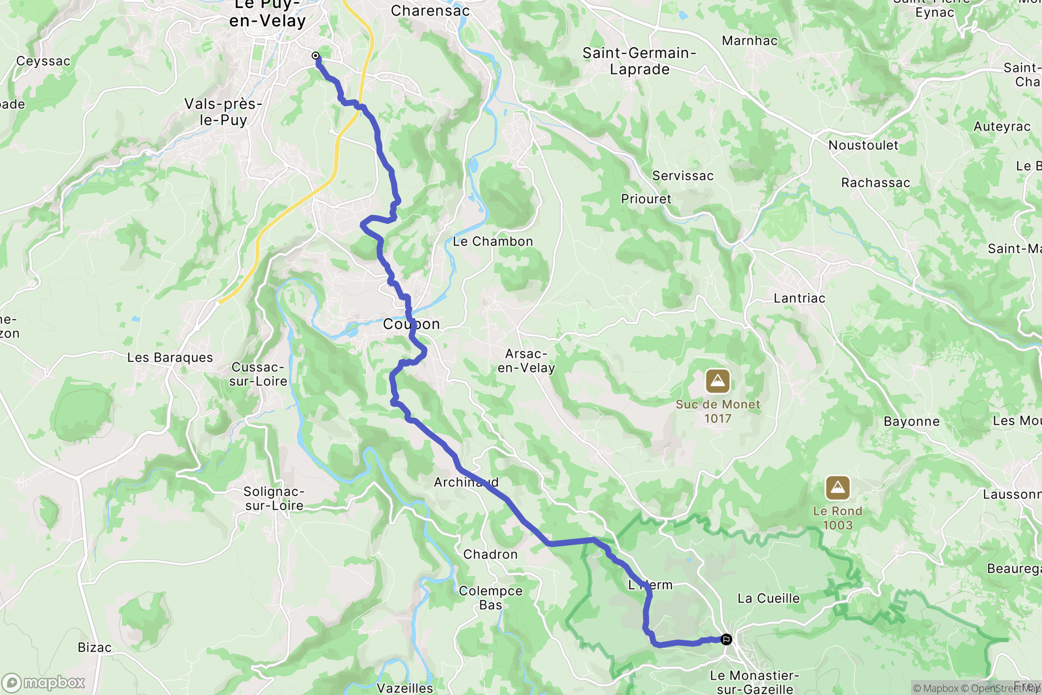 Le Puy-en-Velay : carte du parcours de randonnée - France