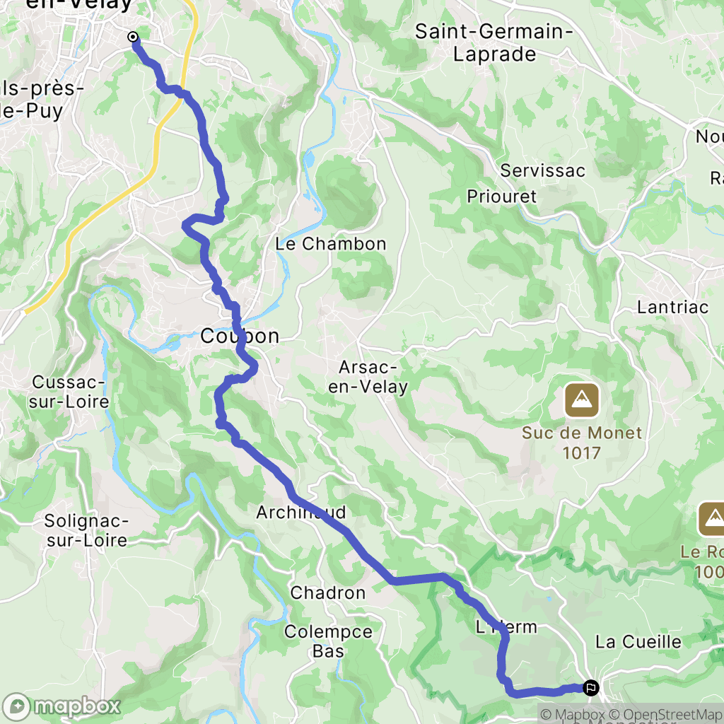 Le Puy-en-Velay : carte du parcours de randonnée - France