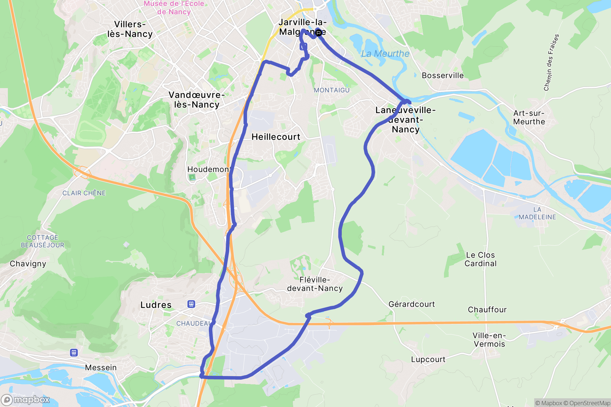 Jarville-la-Malgrange : carte du parcours de randonnée - France