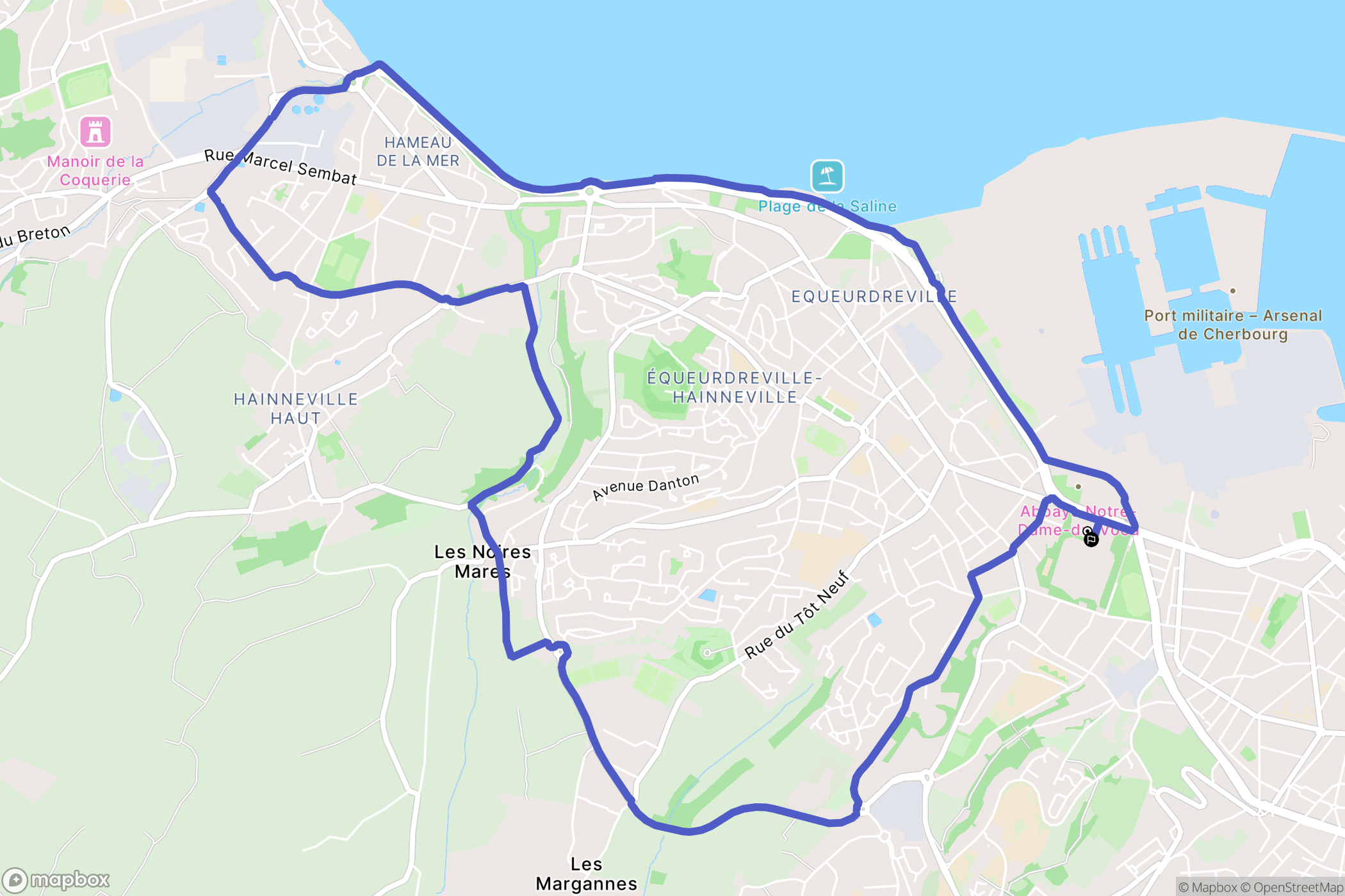Cherbourg-en-Cotentin : carte du parcours de randonnée - France