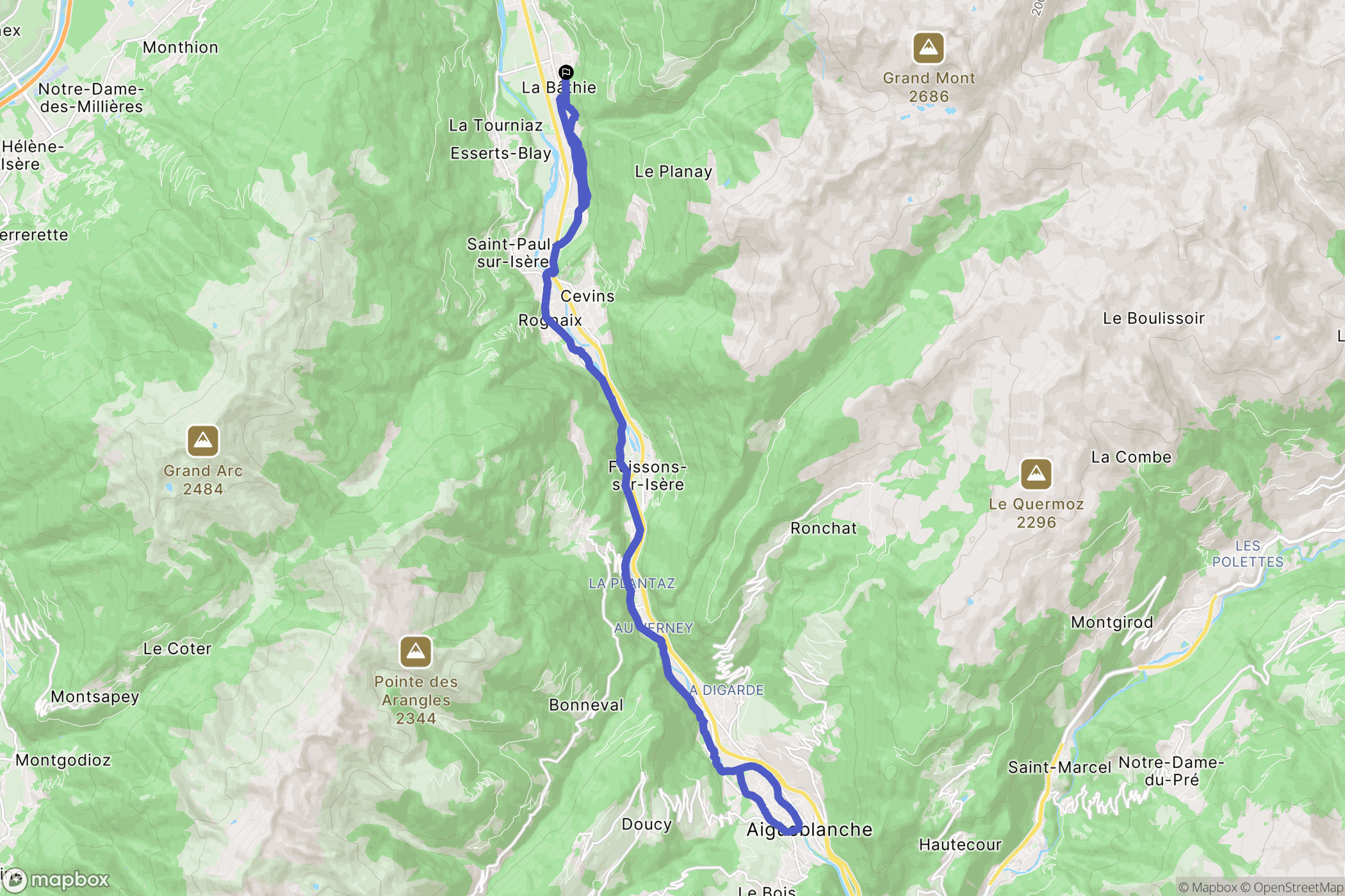 La Bâthie : carte du parcours de randonnée - France