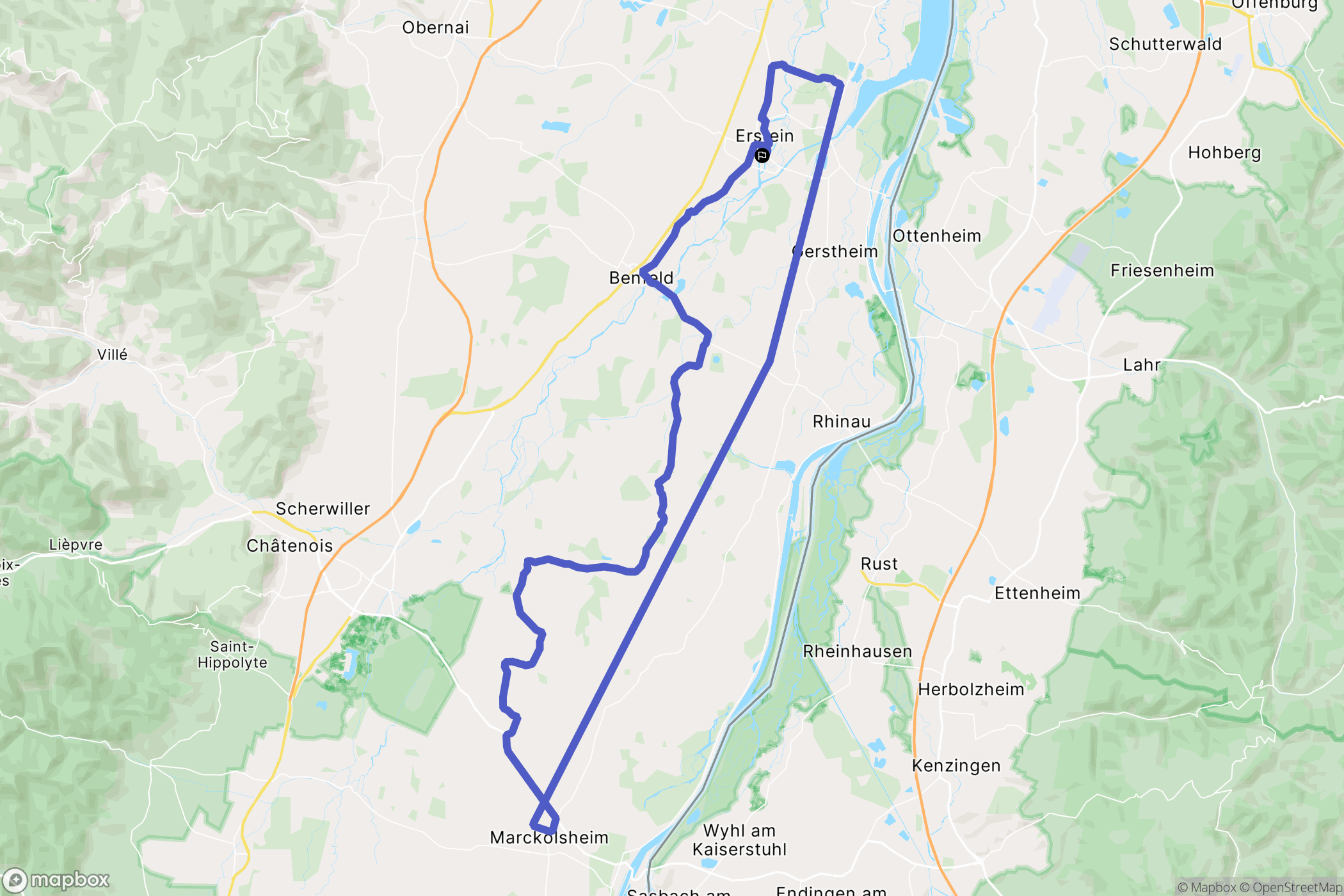 Erstein : carte du parcours de randonnée - France
