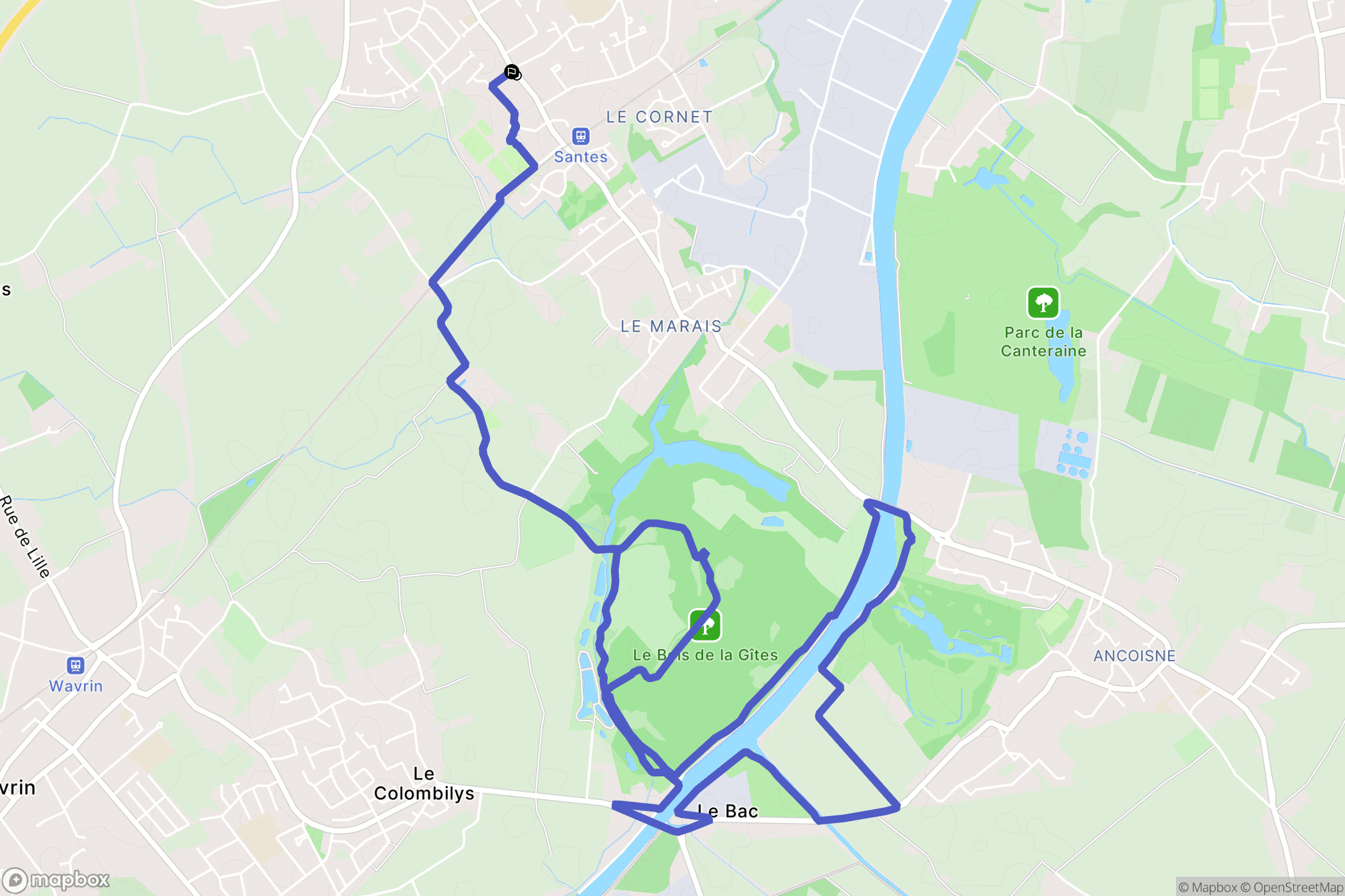 Santes : carte du parcours de randonnée - France