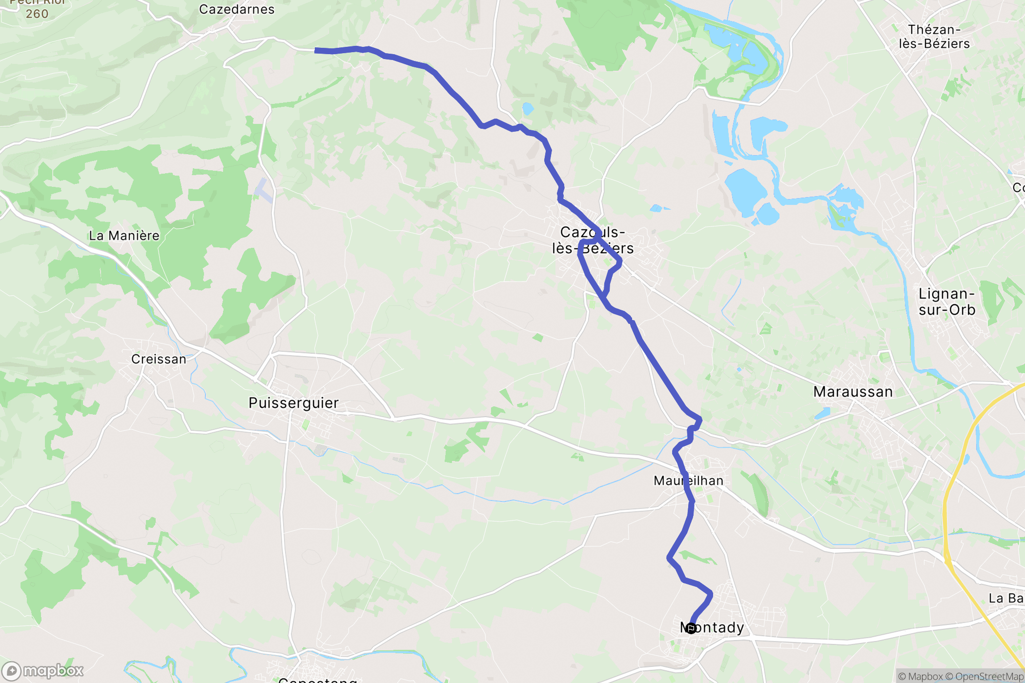 Montady : carte du parcours de randonnée - France